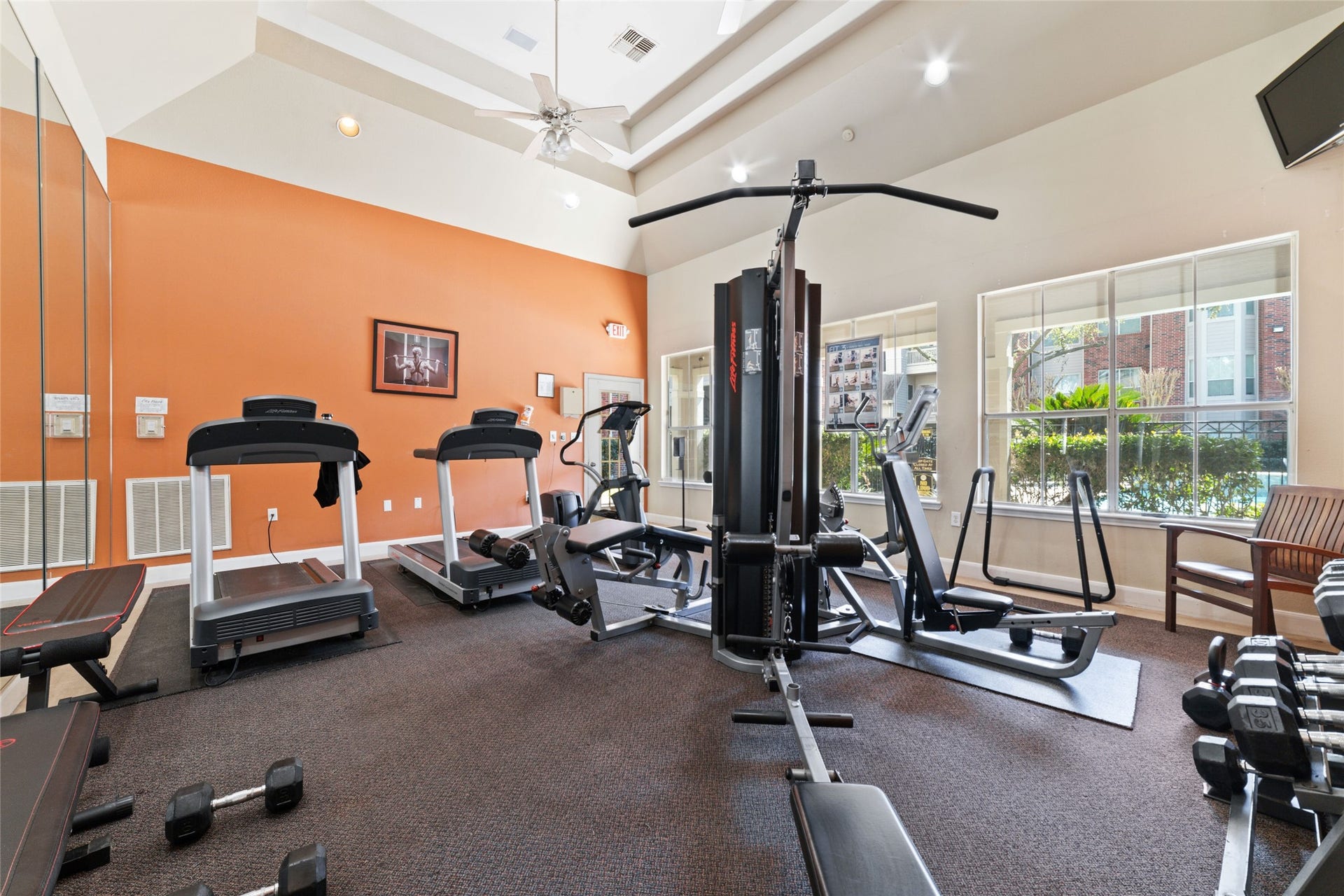 Stay fit without leaving home! The on-site fitness center is fully equipped with cardio machines, weights, and more.