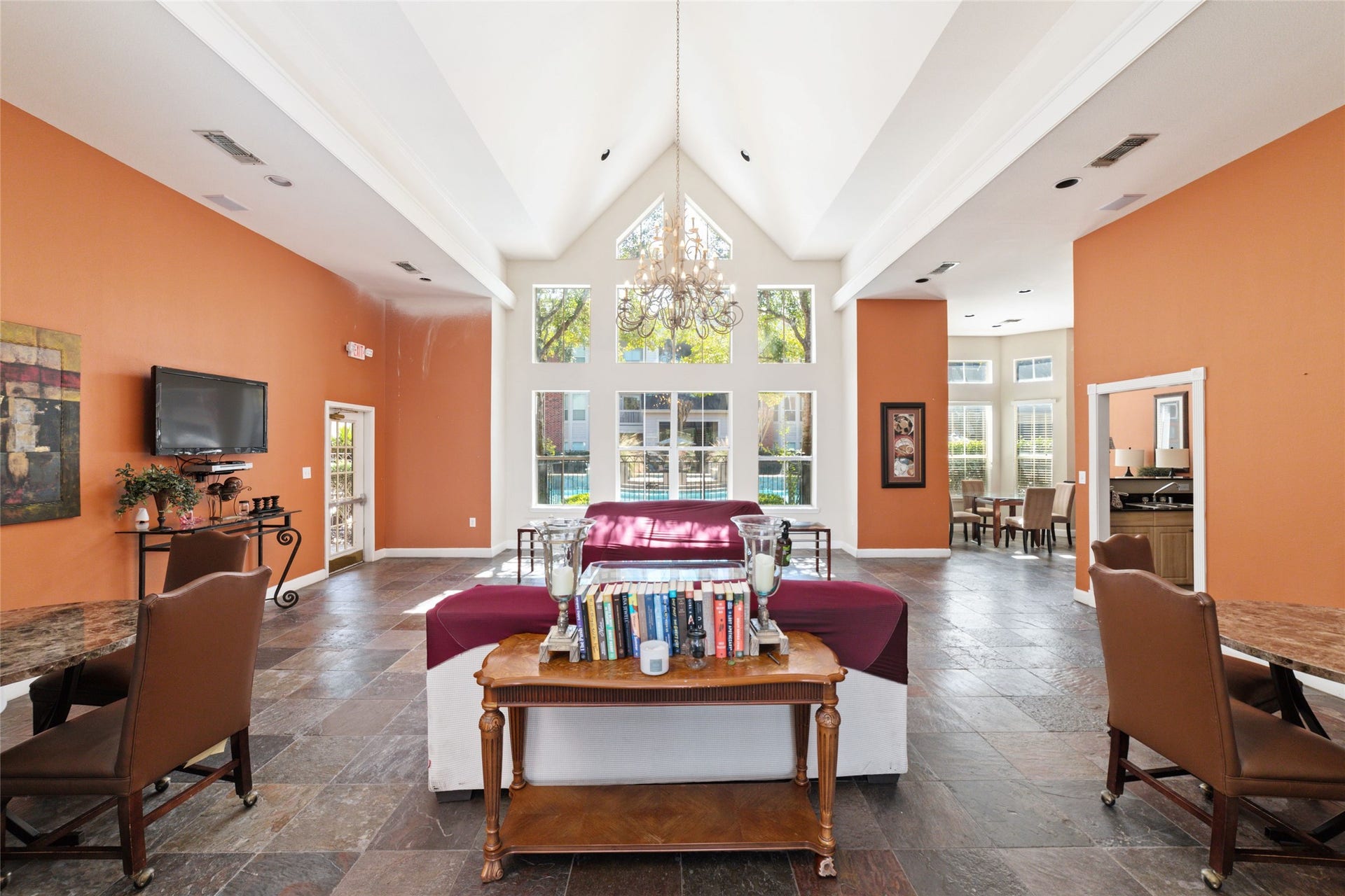 Elegant Clubhouse  A stylish space for working, socializing, or relaxing within the community.