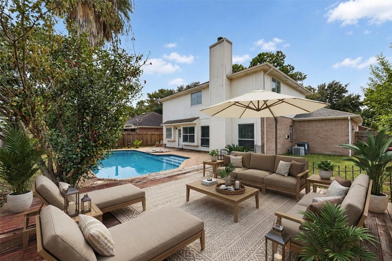 22818 Williamschase Drive, Katy, TX 77449 Virtually staged deck area by the pool to showcase outdoor living opportunities