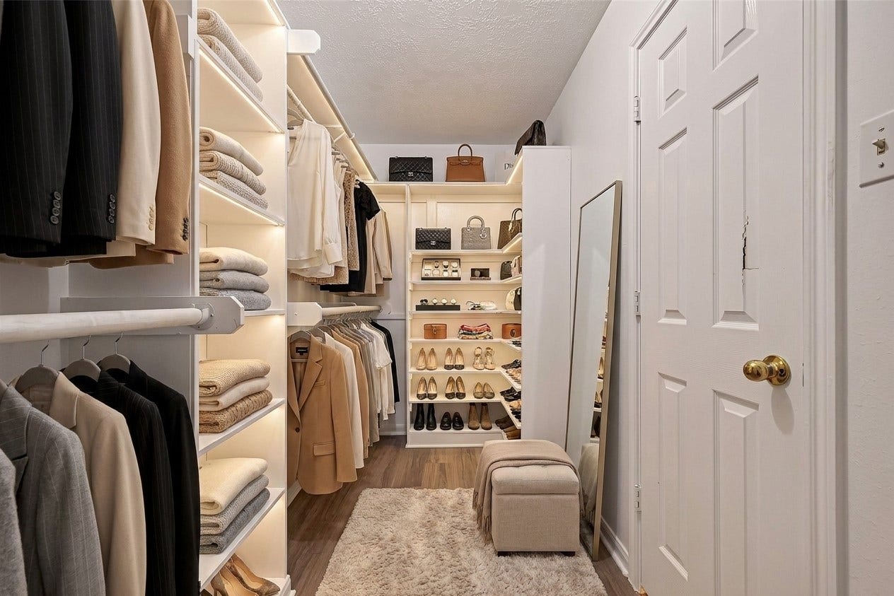 22818 Williamschase Drive, Katy, TX 77449 Virtually staged to showcase the impressive storage potential of this spacious primary walk-in closet