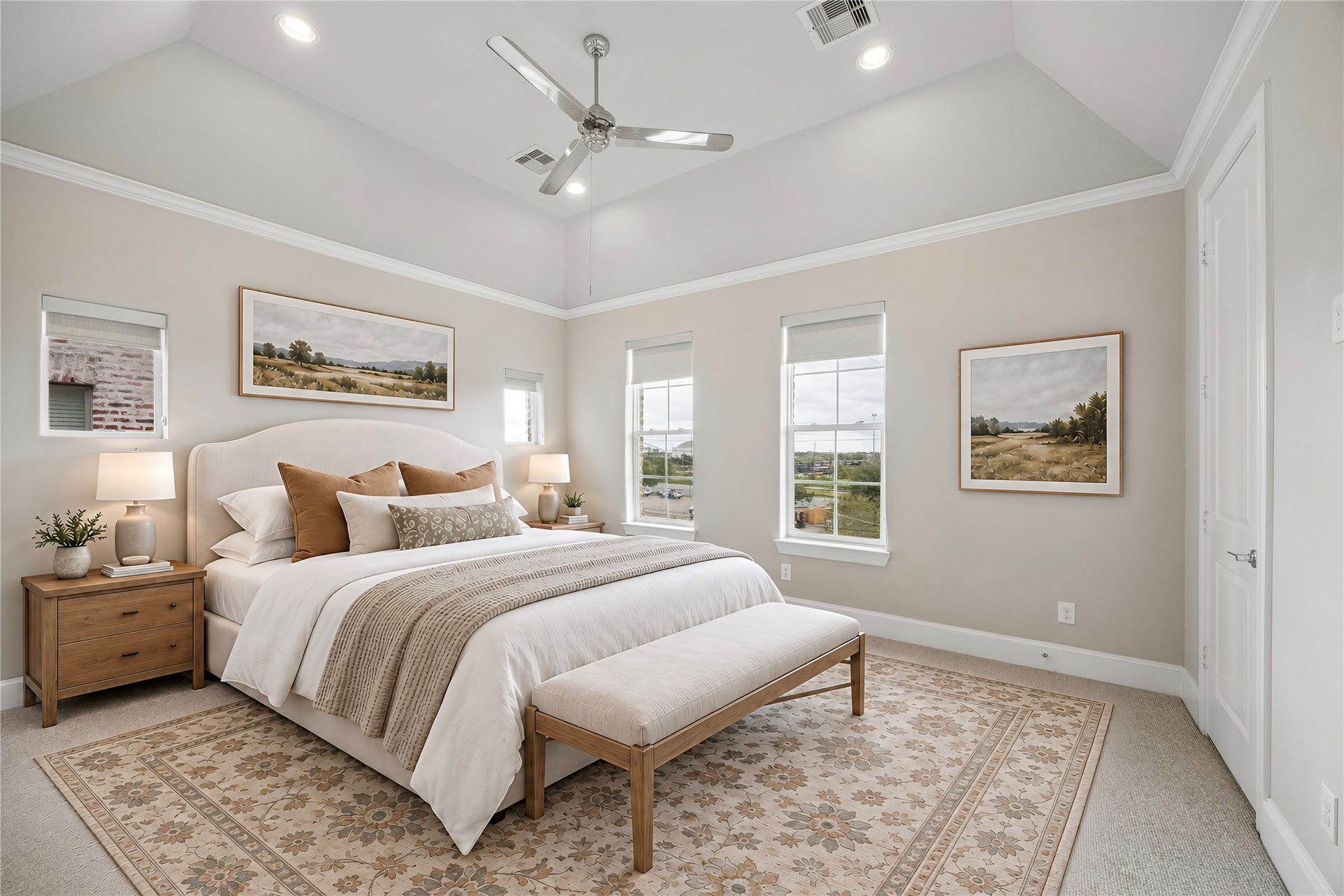 9664 Knight Road, Houston, TX 77045 Unwind in the spacious primary bedroom, where a raised ceiling, crown moldings and multiple windows create an airy retreat.
*Digitally staged