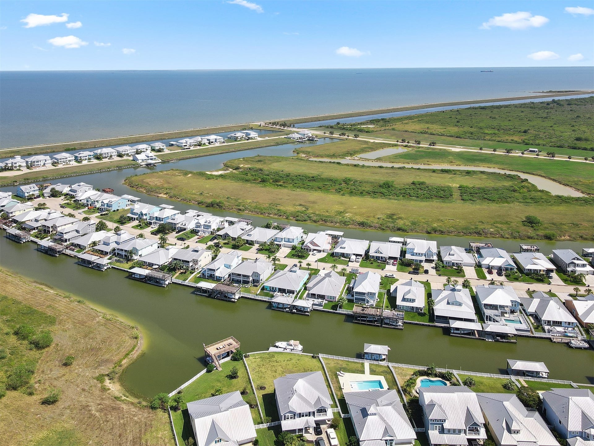 5418 Brigantine Cay Court, Texas City, TX 77590 Aerial view. Galveston Bay in the background