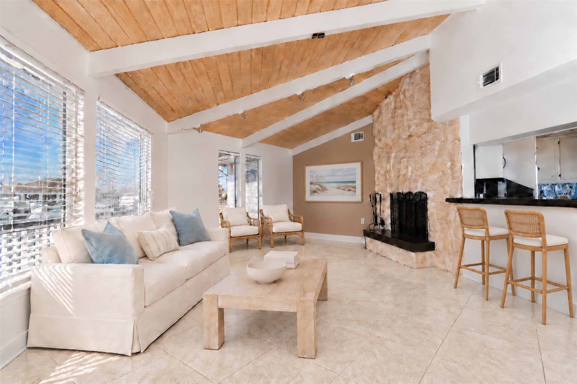1318 Blue Heron Street, Bayou Vista, TX 77563 Wonderful fireplace in living room and bar.