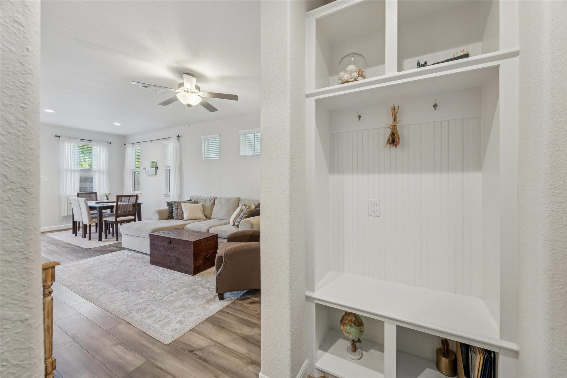 Well-placed mud room with built-ins for easy organization.