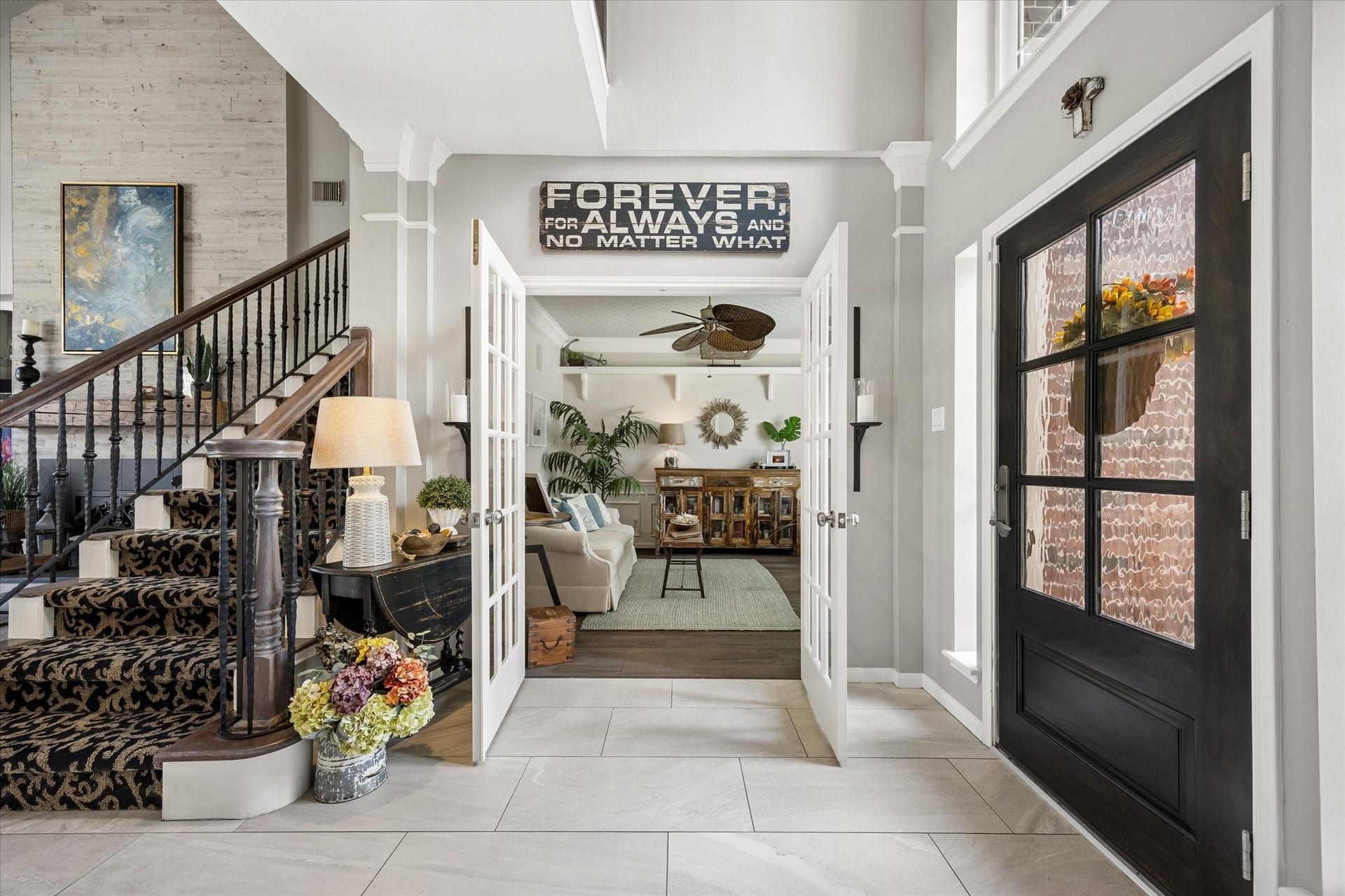 15106 Chestnut Glen Lane, Cypress, TX 77429 From the moment you step inside, soaring ceilings, a graceful staircase, and beautiful architectural details create an inviting first impression. A welcoming introduction to a home filled with character and custom touches.