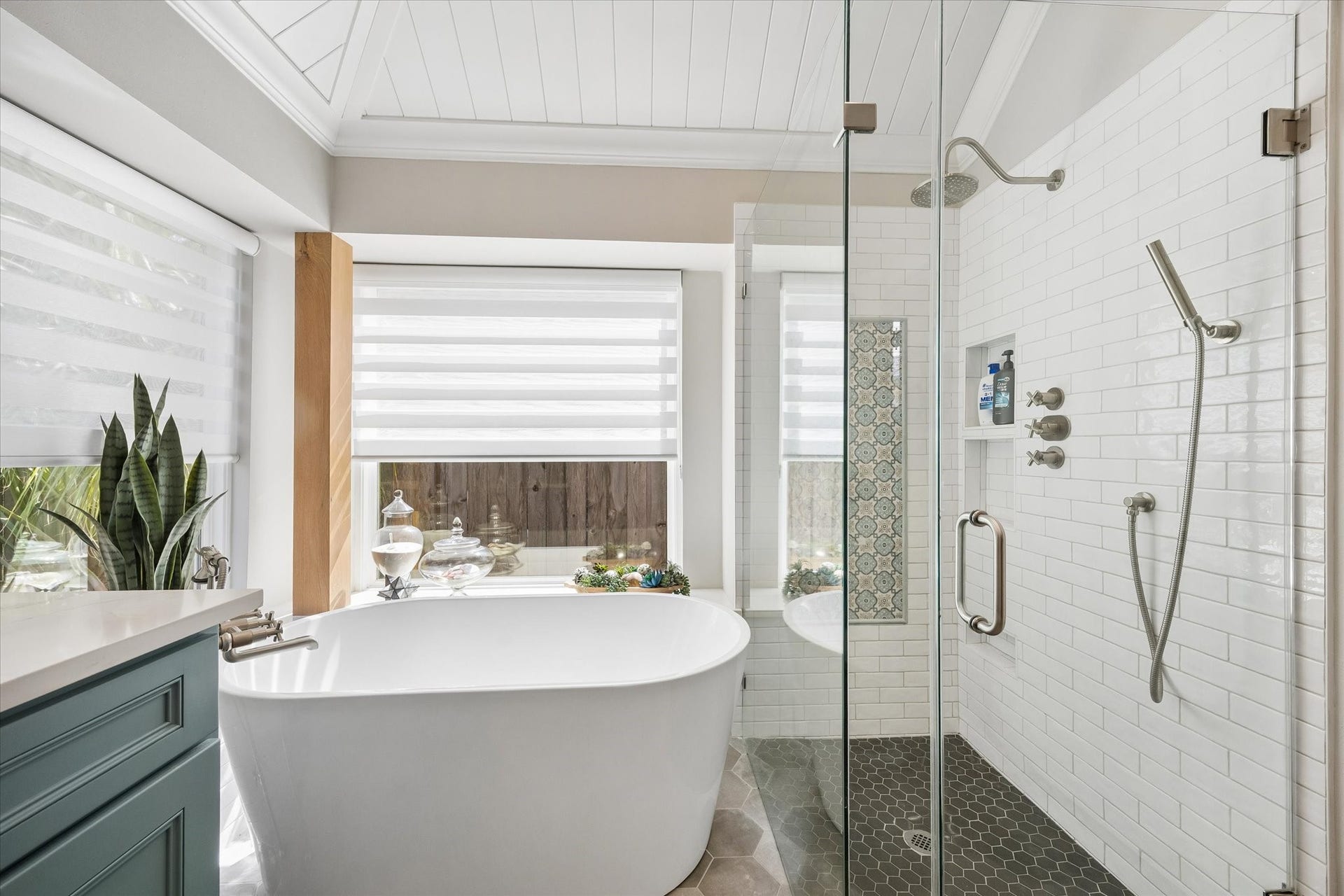 15106 Chestnut Glen Lane, Cypress, TX 77429 Imagine ending your day with a long soak in the freestanding tub or enjoying the spacious walk-in shower. Custom tilework, elegant fixtures, and a beautifully updated design transform this bathroom into a relaxing retreat just steps from the bedroom.