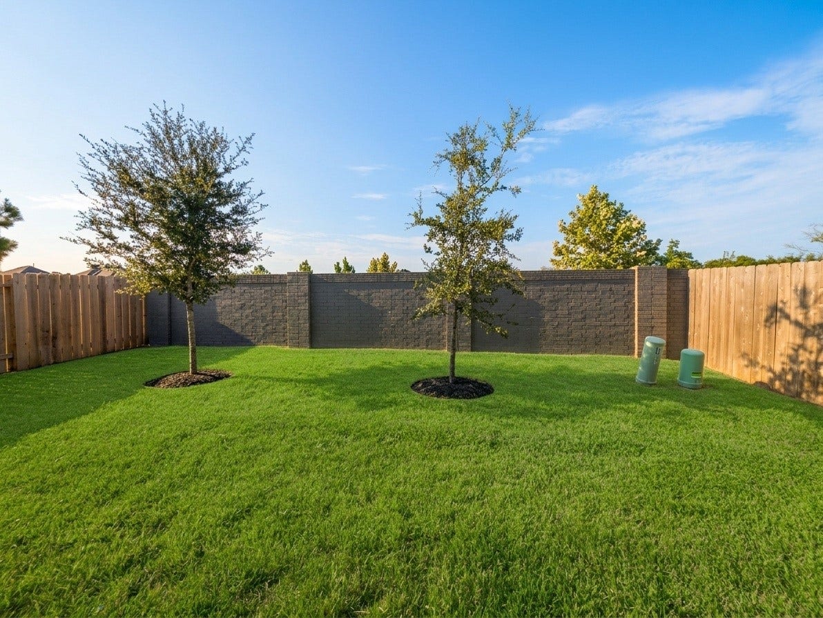18122 Sonresa Way, Tomball, TX 77377 Rear property view highlighting the spacious backyard green space and neighboring scenery.