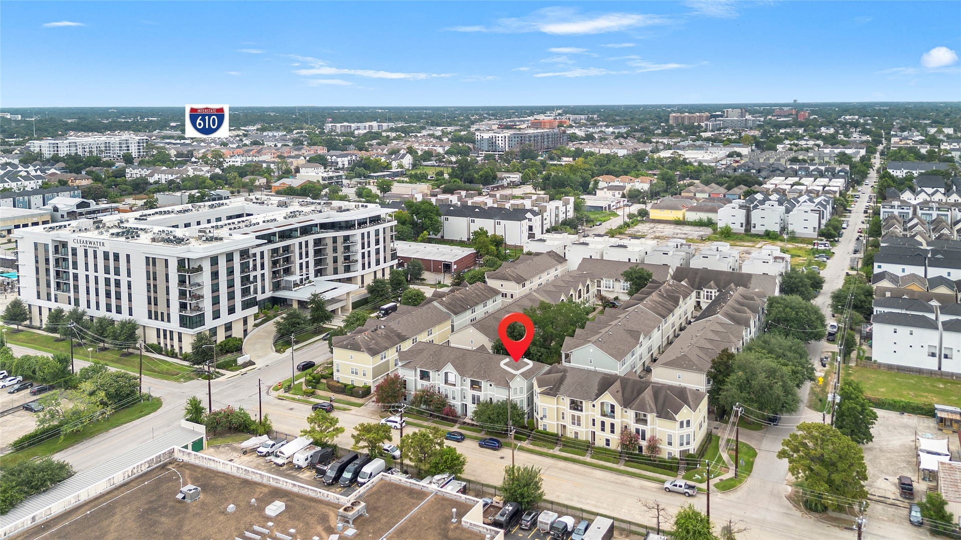 1712 Bevis Street, Houston, TX 77008 Another aerial perspective highlighting the homes proximity to nearby dining, entertainment, and neighborhood favorites throughout the Greater Heights area.