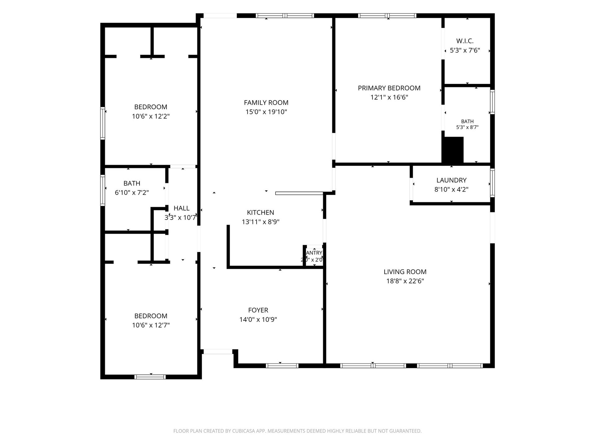 7510 Baneway Drive, Houston, TX 77072 2D floor plan showcasing the 3-bedroom, 2-bathroom layout and flow of 7510 Baneway Dr.