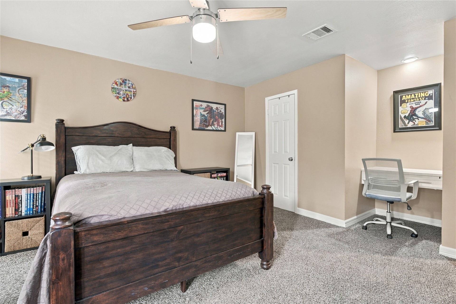 3211 Chris Drive, Houston, TX 77063 A built-in desk alcove w/ its own recessed light sits beside the closet, ideal for homework or remote work.