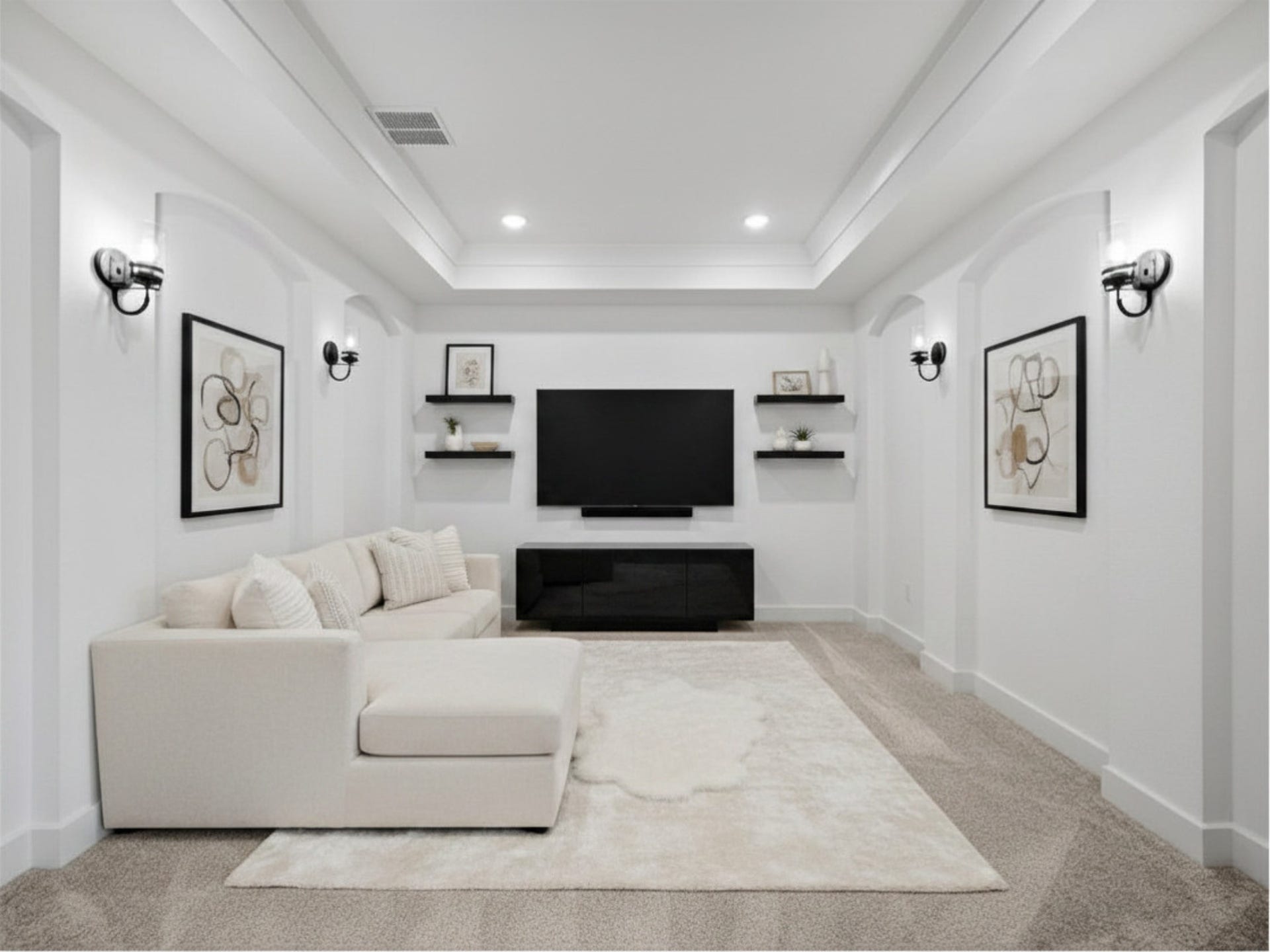 1911 Golden Leaf Drive, Missouri City, TX 77459 Media Room upstairs with beautiful arches and modern lighting *virtually staged*