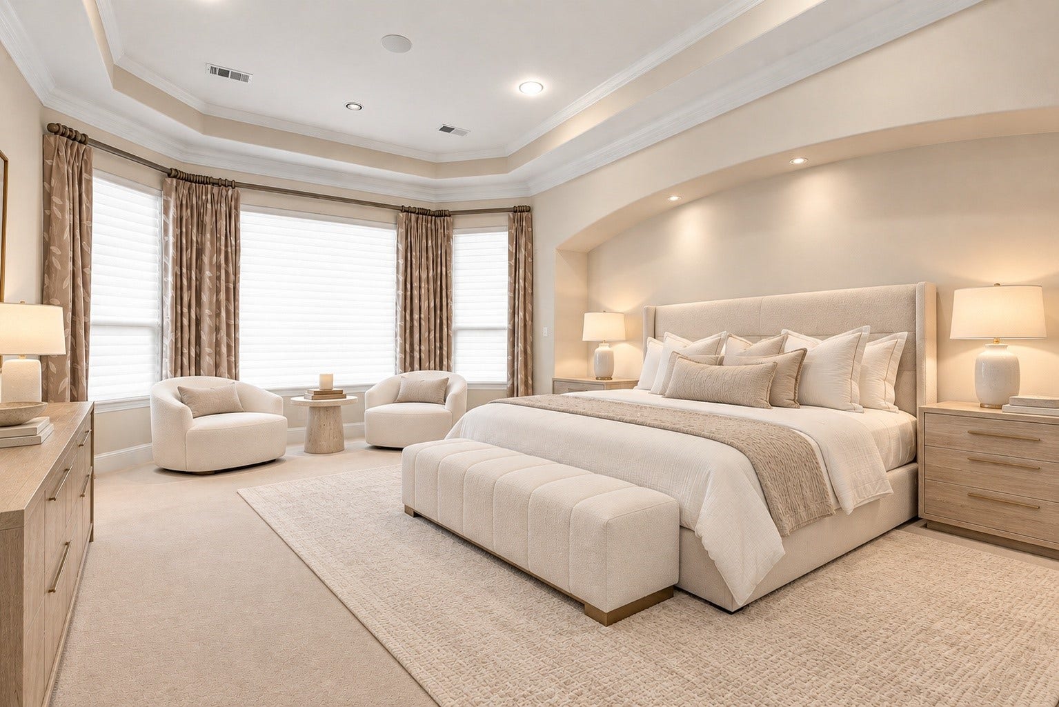 Luxurious primary suite with a serene sitting area and sophisticated finishes.
