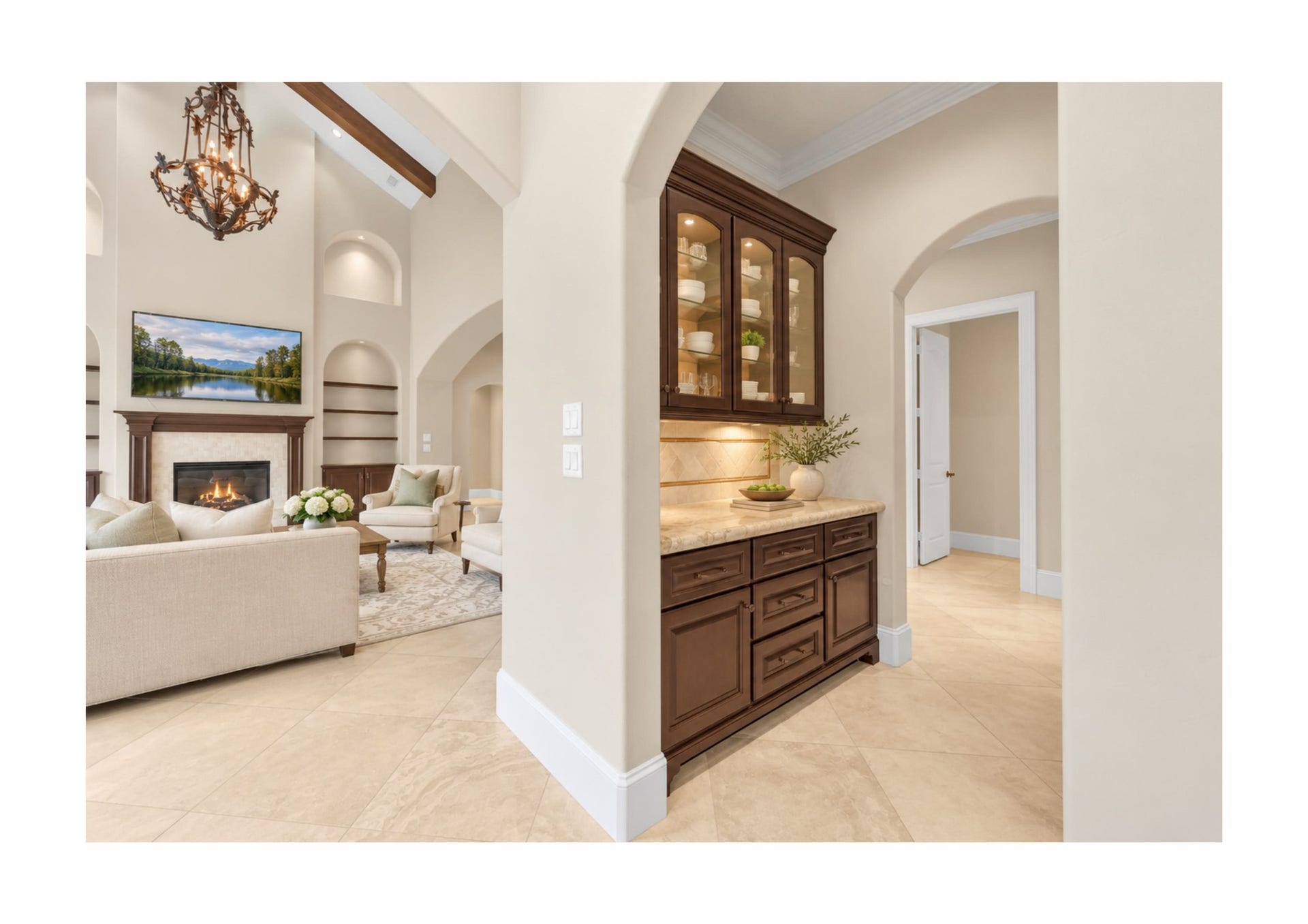 Custom built-in serving bar - butler's pantry connecting the kitchen and living areas.
