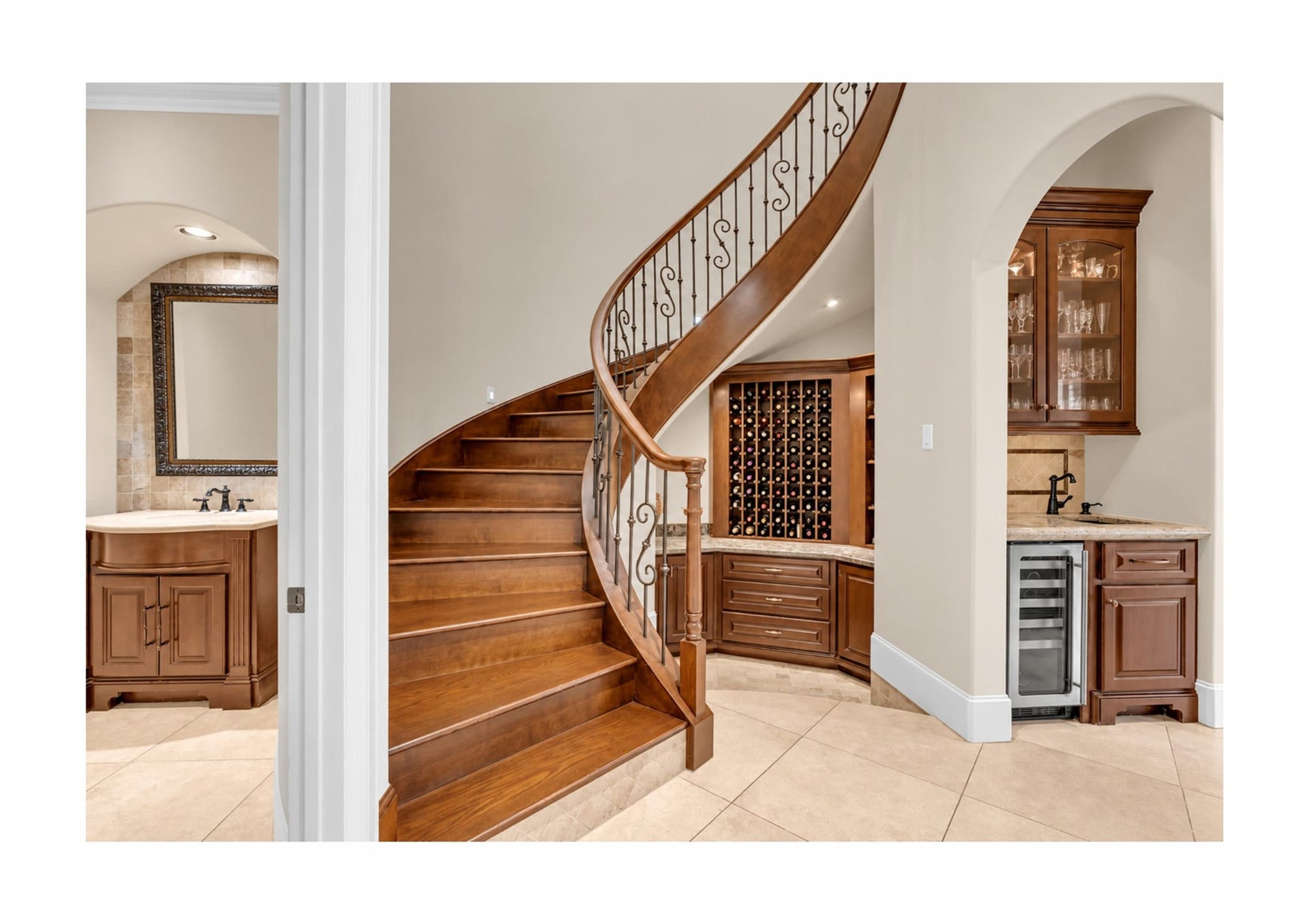 Custom wine and bourbon bar designed for sophisticated entertaining.