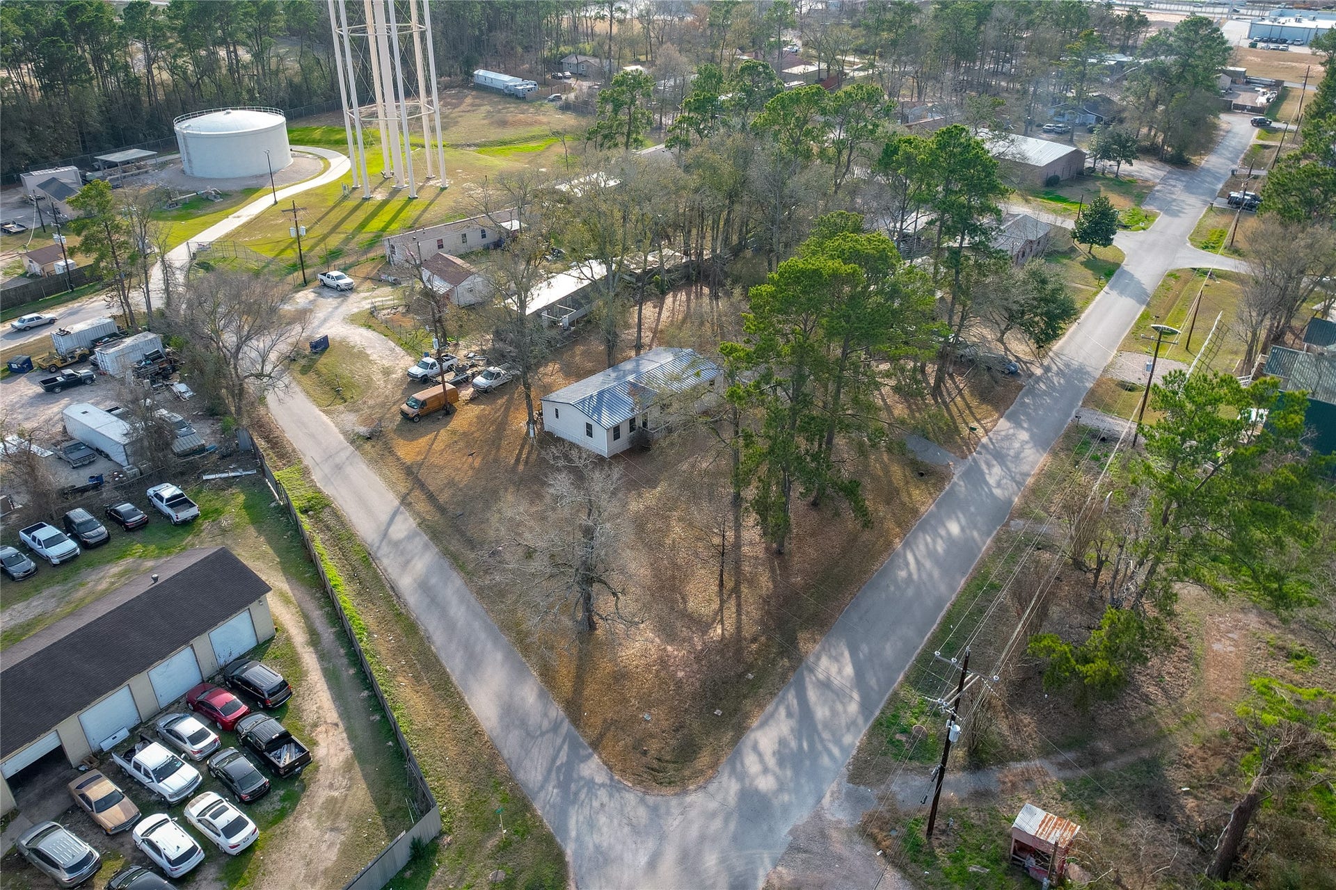 The property is bordered by two roads.