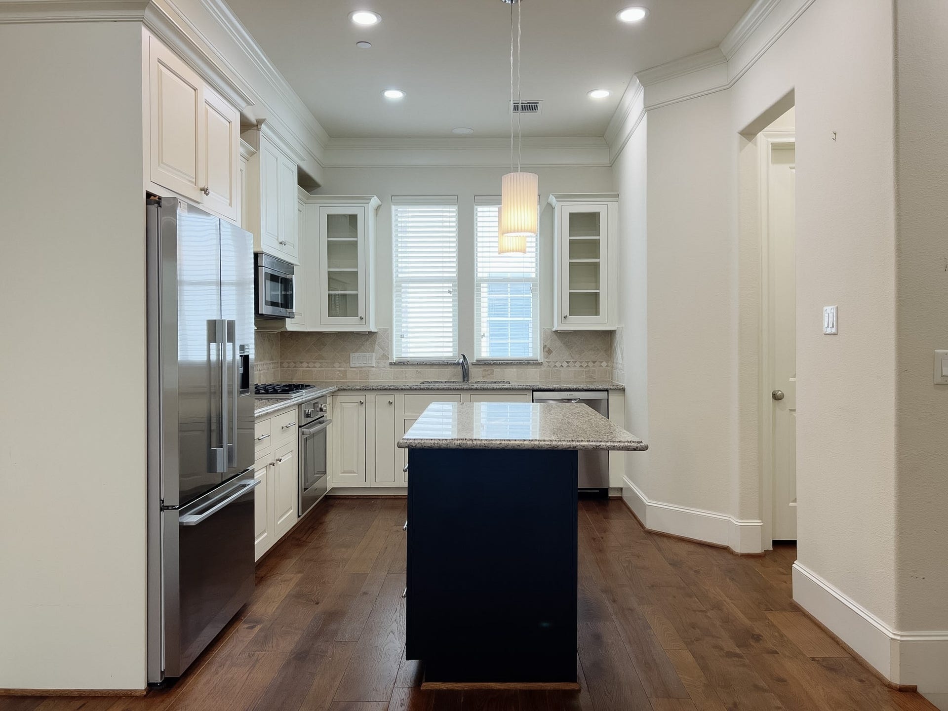 Stairs lead you up to the gorgeous kitchen