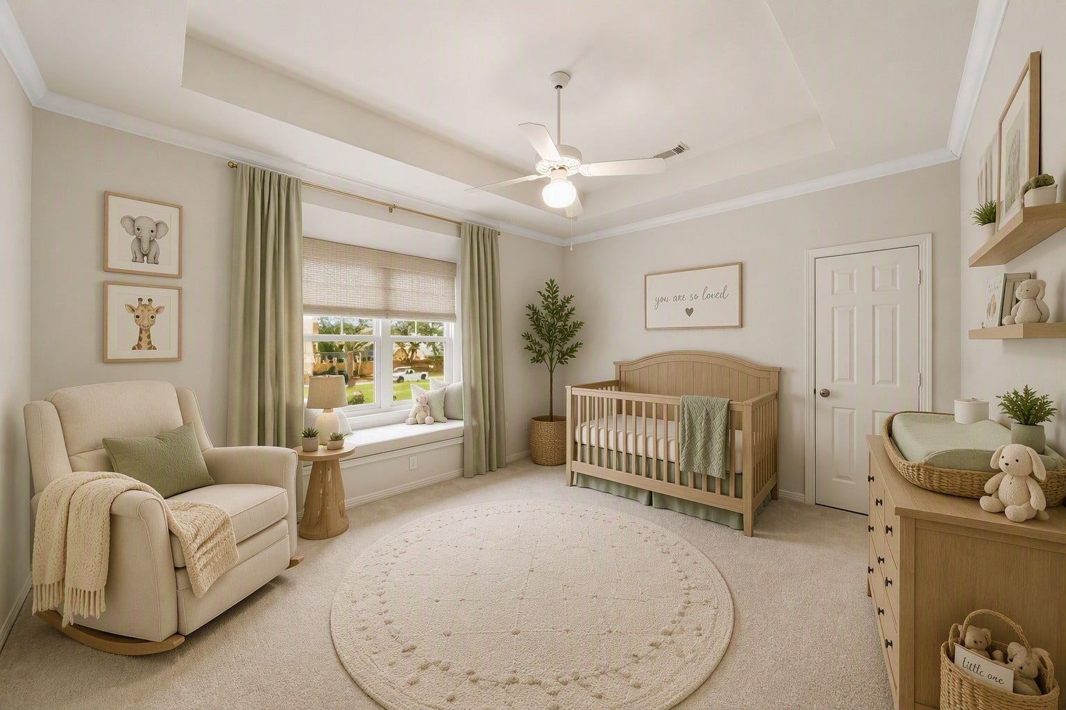 Bedroom 3 upstairs with window nook. Virtually staged.