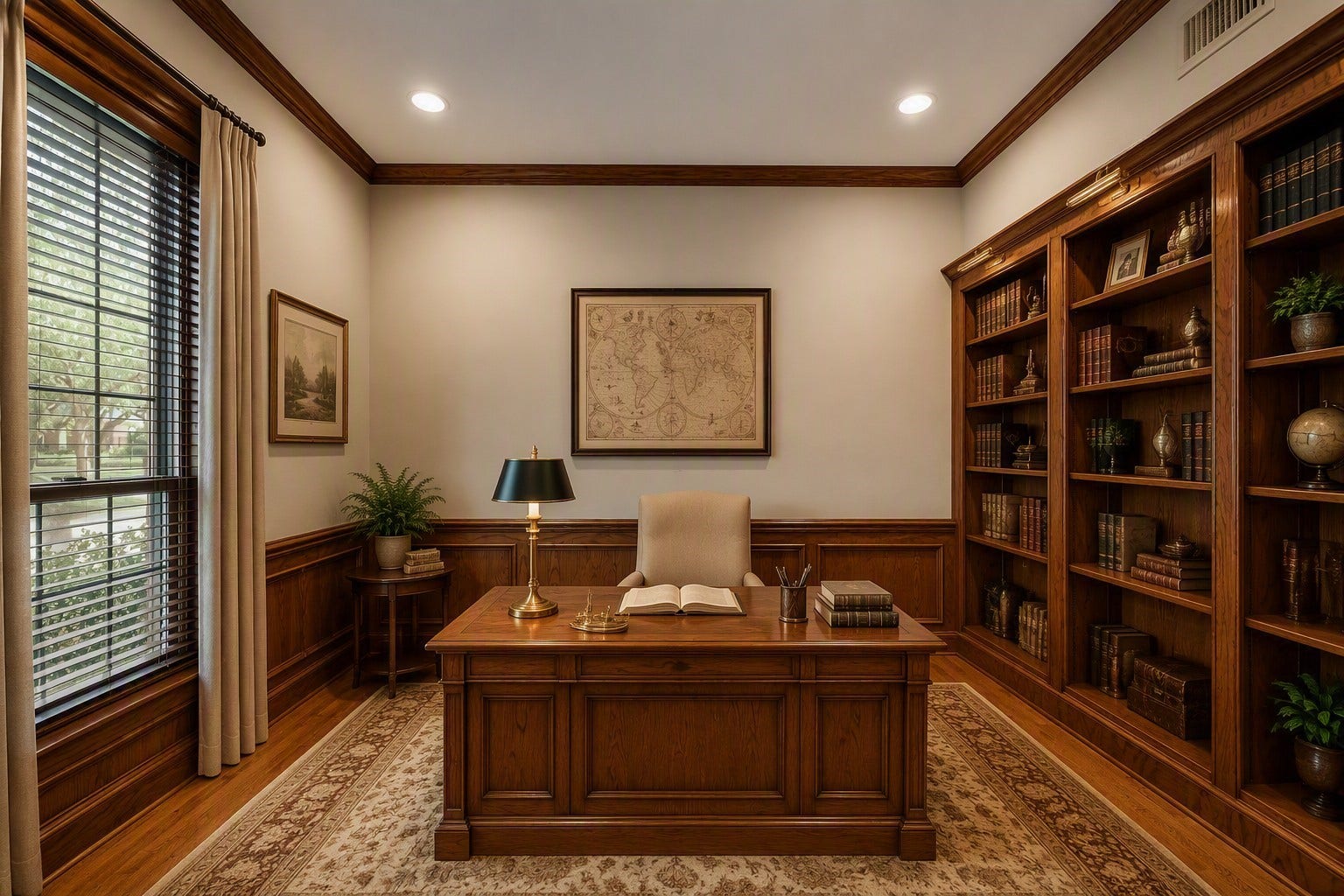 The built-ins add warmth and function. Virtually staged.