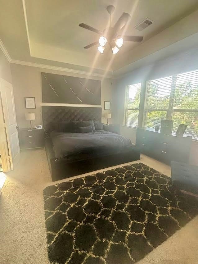 3 Muthill Circle, Conroe, TX 77304 Master Bedroom with windows overlooking pool and backyard sanctuary.