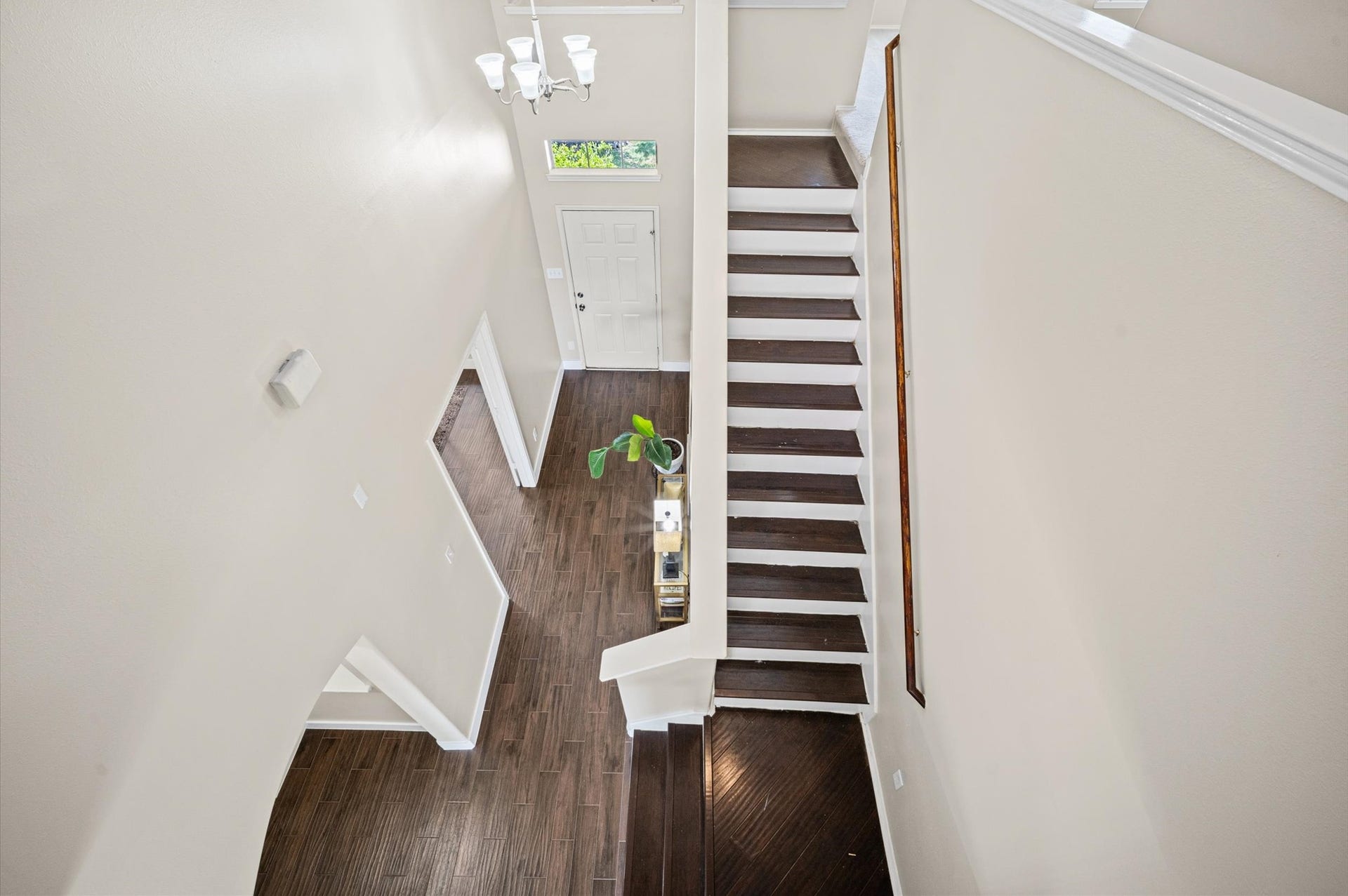 8711 Sandusky Court, Tomball, TX 77375 Bright and spacious foyer with high ceilings, elegant staircase, and dark wood flooring, creating a welcoming entrance to the home.