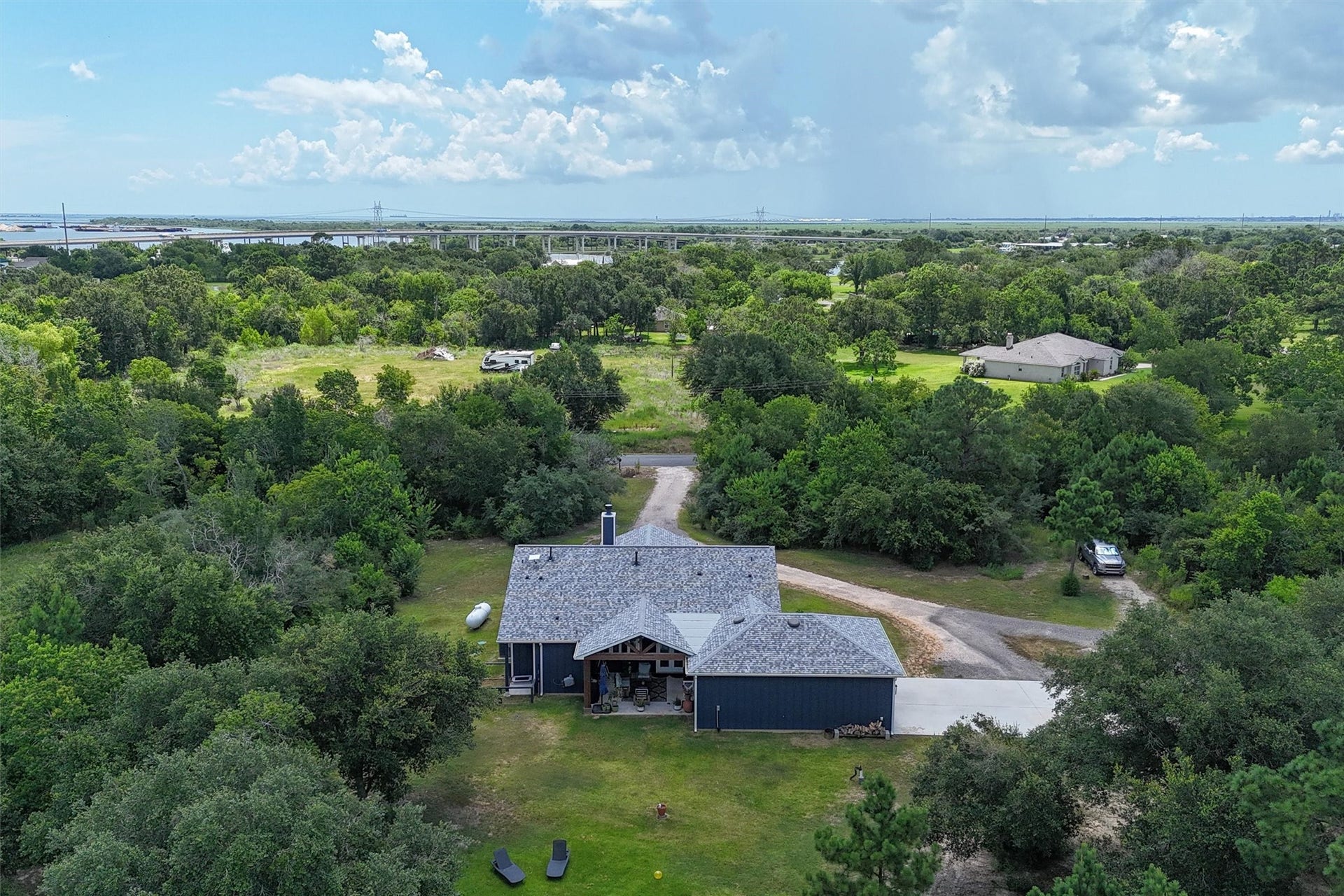 6115 San Leon Drive, Dickinson, TX 77539 Overhead view of the back of home. Close to Galveston Bay!