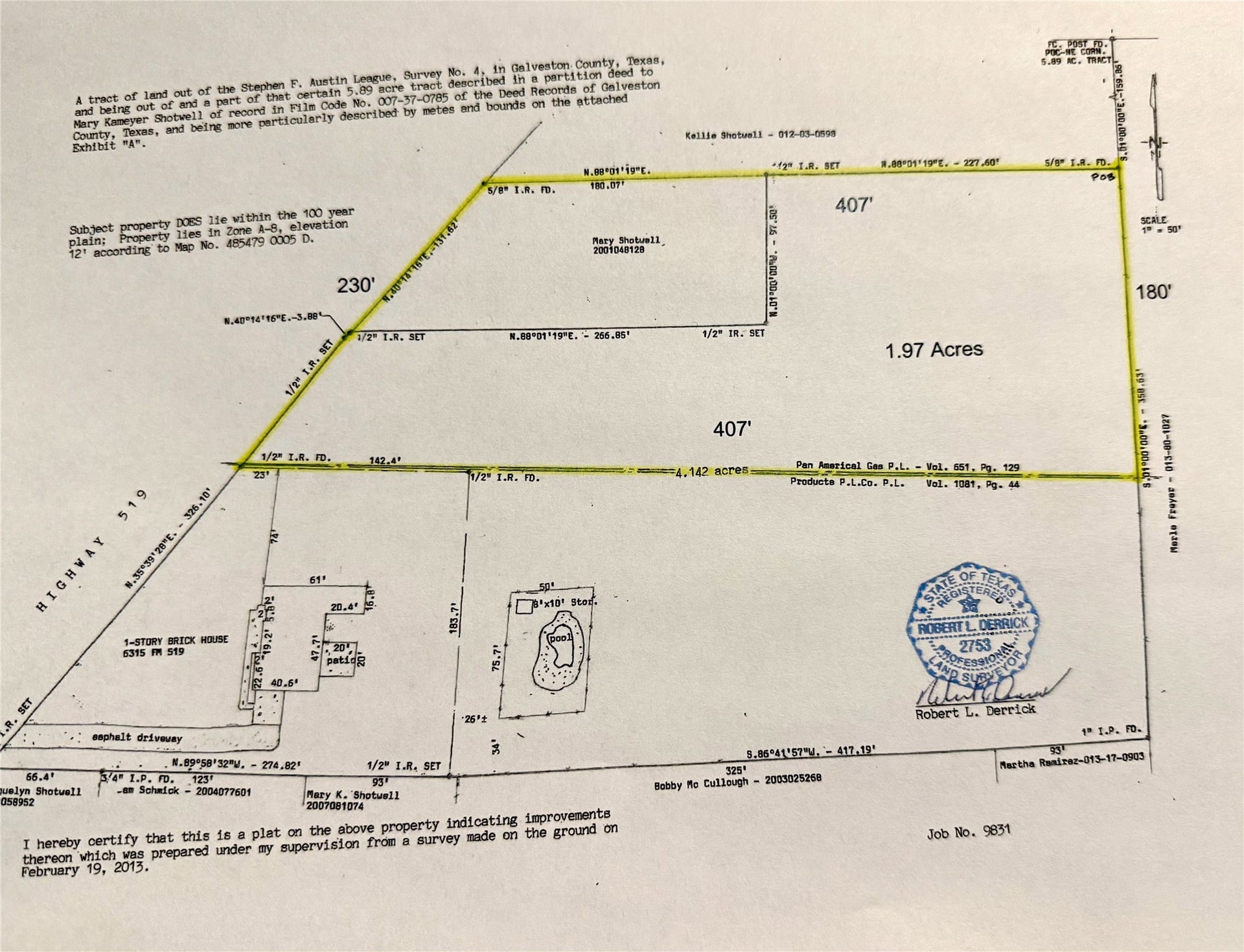 6315 Main Street, Hitchcock, TX 77563 Rendition of 1.97 acres from existing survey