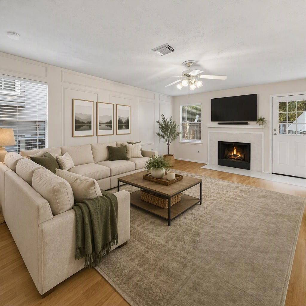 139 Anise Tree Place, Spring, TX 77382 Virtually staged image of the potential layout for this family room.