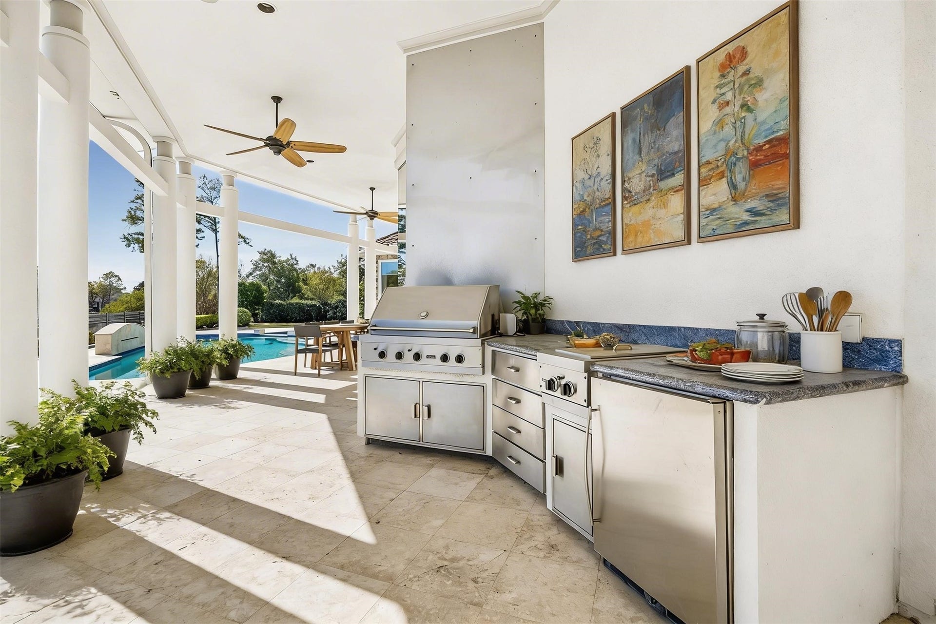 VIRTUALLY STAGED - outdoor/summer kitchen - easy entertaining on the terrace, great counter space for easy prep and serving
