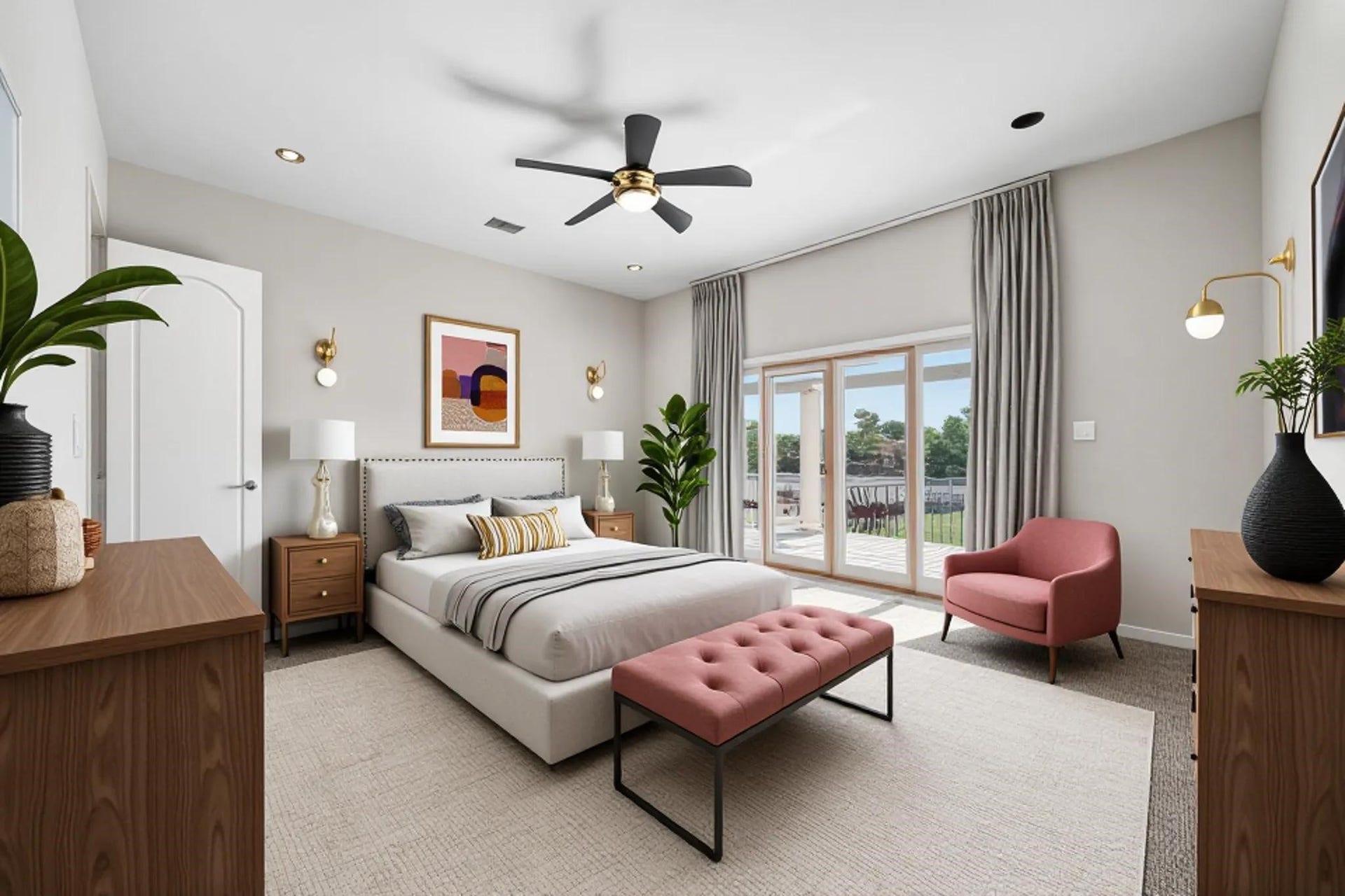 VIRTUALLY STAGED - bedroom 3 upstairs - shared access with bedroom 2 to the private balcony - beautiful views overlooking the lake and golf course