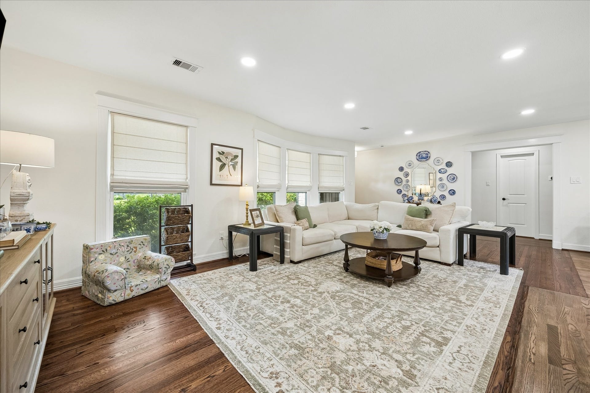 Spacious Family Room with natural light + recessed cans.