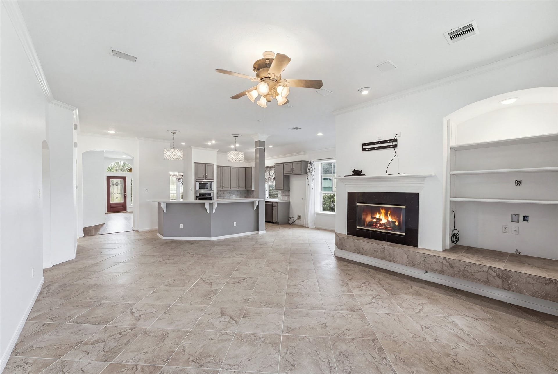 Looking toward the kitchen from the family room.