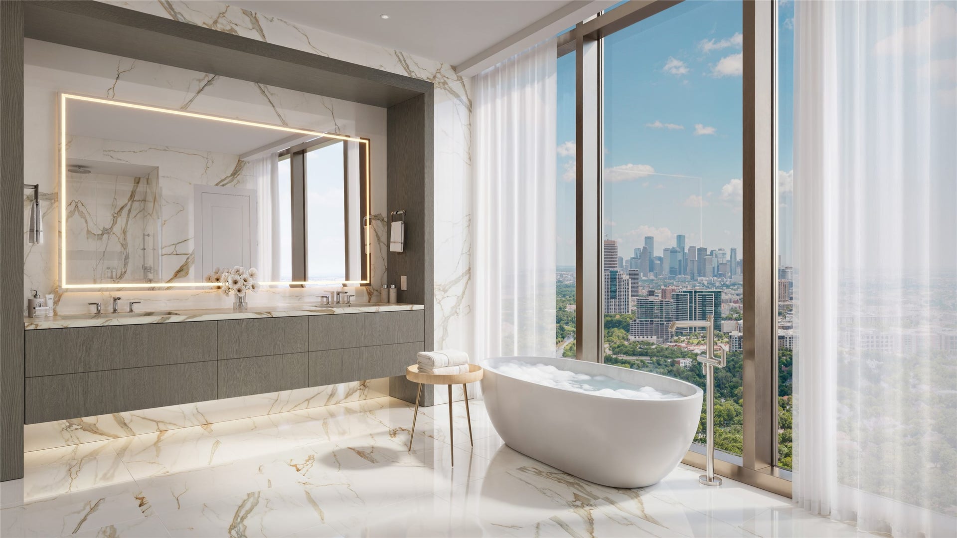 102 Asbury Street, #1303, Houston, TX 77007 Primary Bath Featuring the Moody Color Scheme Selection.