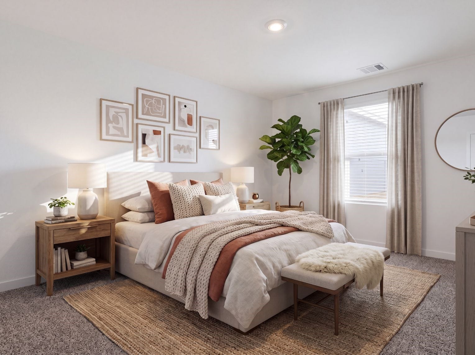 10816 N Baron Village Drive, Conroe, TX 77306 Carpeted primary bedroom with a large window, recessed lighting, and a bright, neutral palette. Roomy enough for a king-size layout.
This photo has been digitally staged to illustrate the possibilities of the home's aesthetic and potential design. Some furnishings and dcor shown are for visual inspiration.