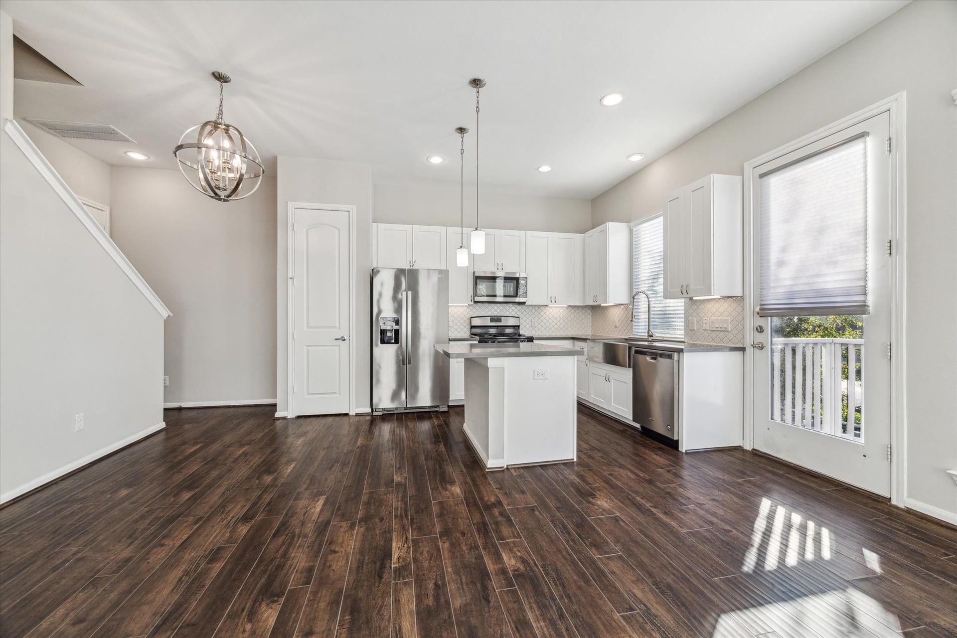 5610 Patrick Street, #A, Houston, TX 77076 Island kitchen, gas range, side by side stainless steel fridge included