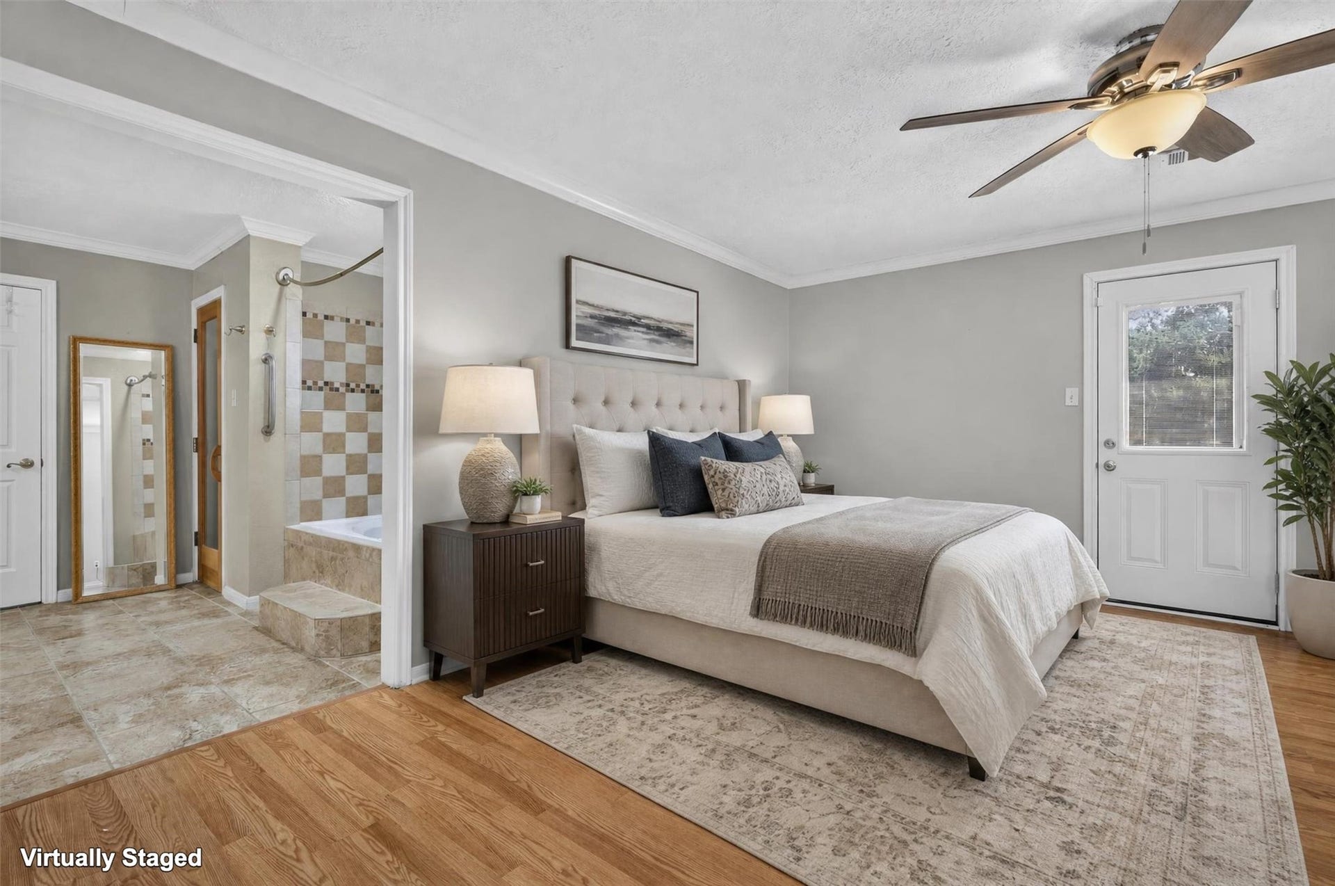 Virtually staged primary bedroom