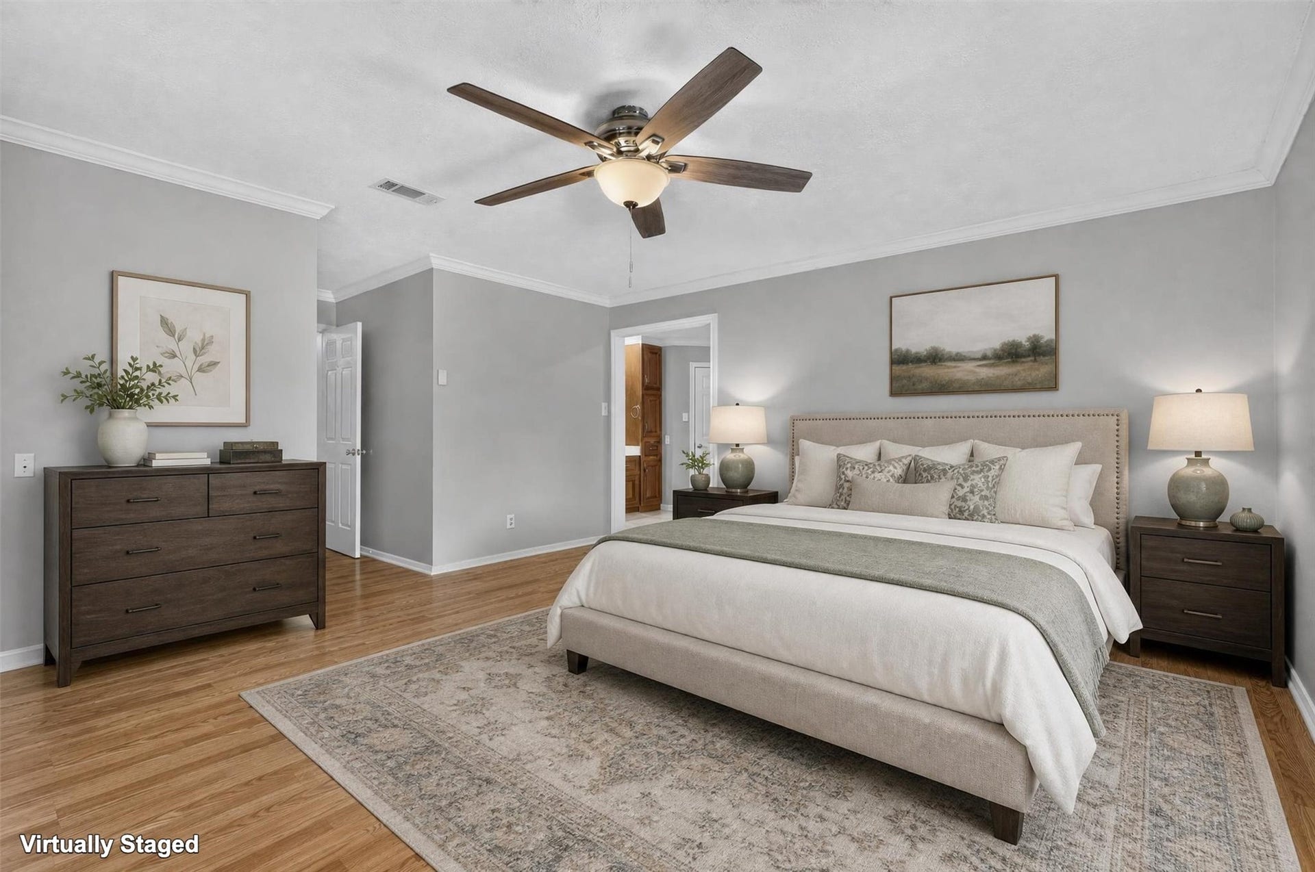 Another view of virtually staged primary bedroom