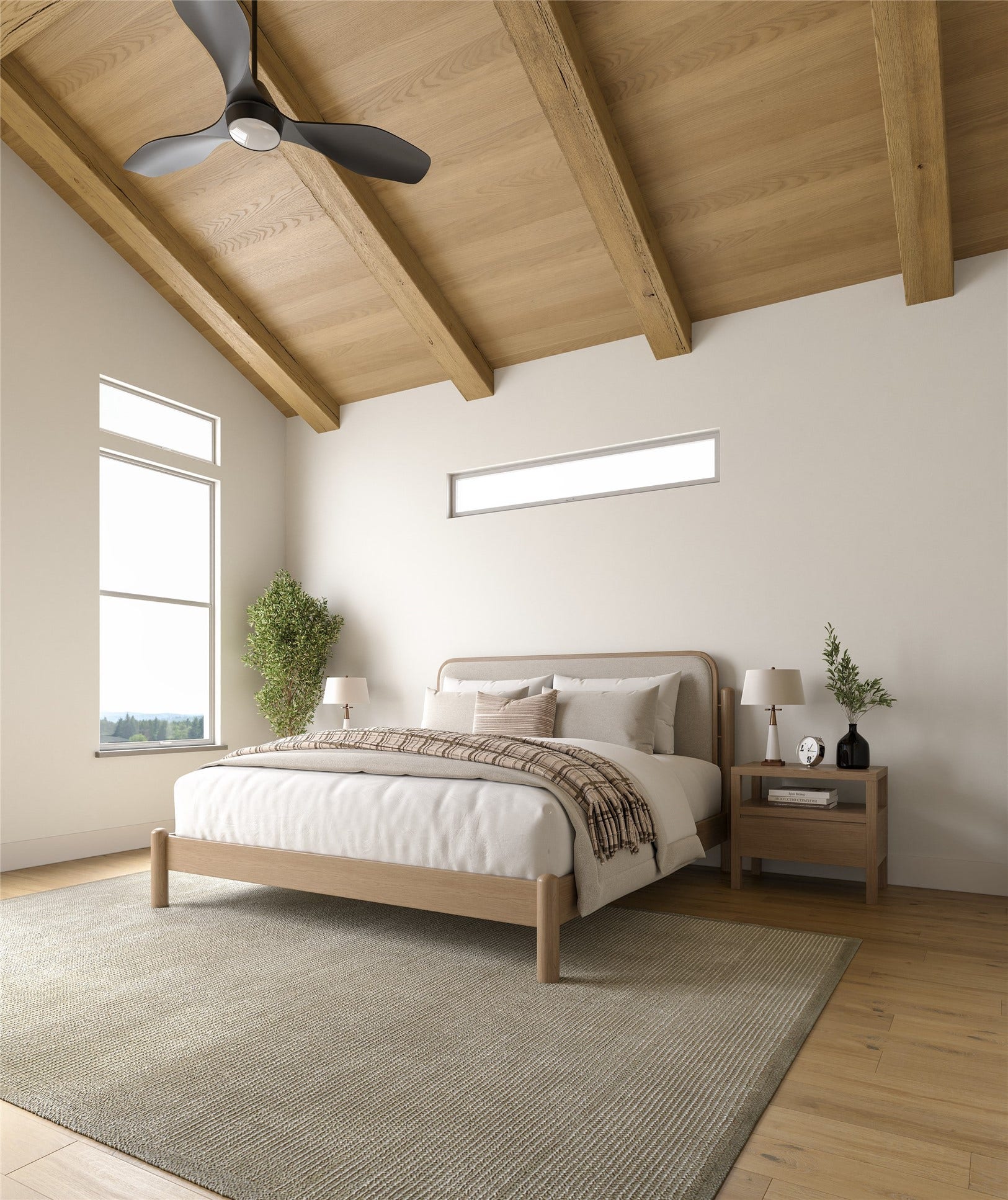 1822 W 23rd Street, Houston, TX 77008 Spacious primary bedroom on the third floor featuring elegant wood-vaulted ceilings.