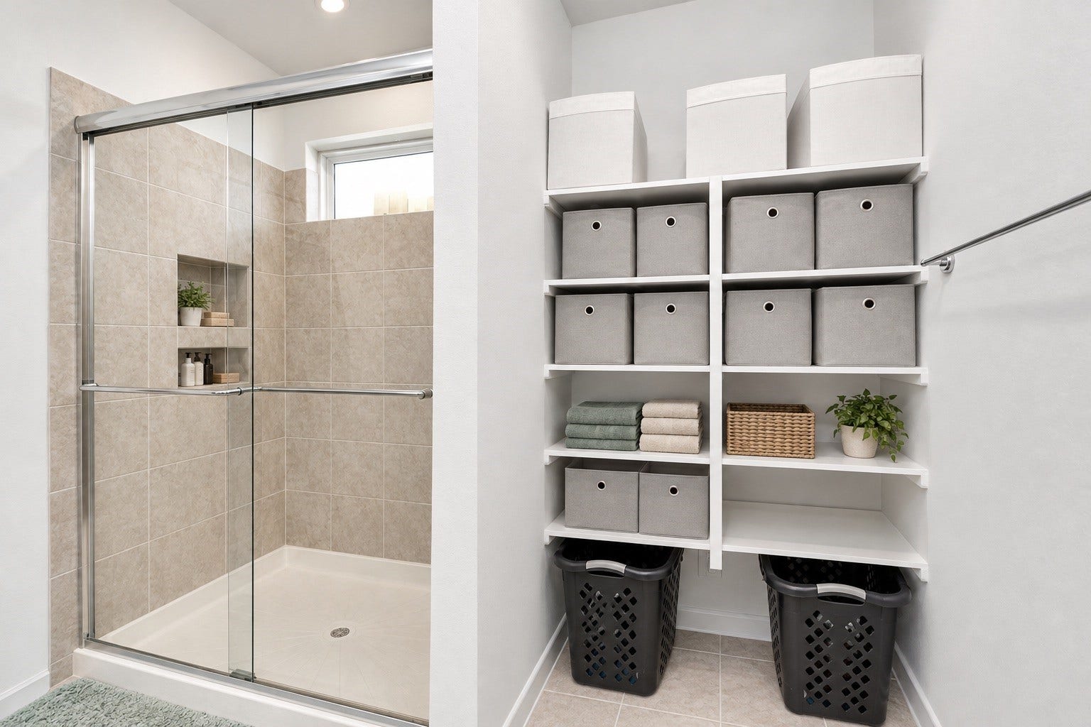 Over sized shower with a window for natural ligting.