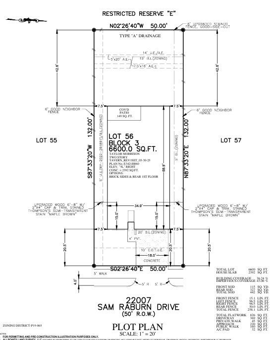 22007 Sam Raburn Drive, Tomball, TX 77375 22007 Sam Raburn Drive Preliminary Plot Plan