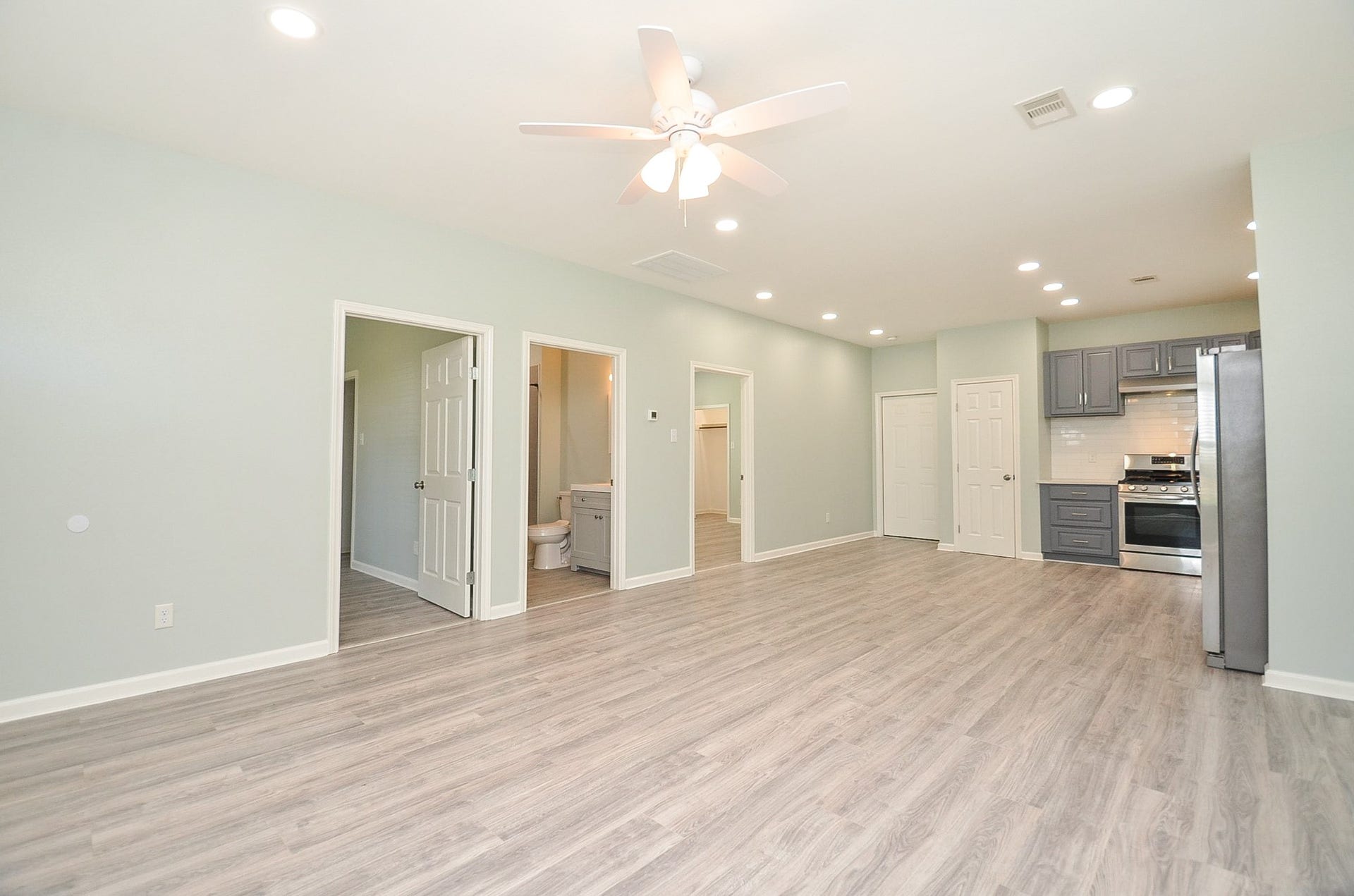 Here's another spacious view from the interior of the living area, to hallways, bedrooms, baths, left.