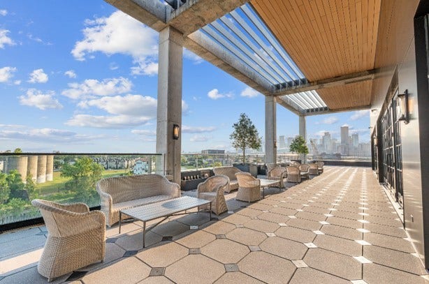 739 Bringhurst Street, Houston, TX 77020 Aperitivo Cafe's rooftop terrace towers above the Bayou!