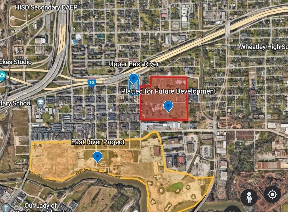 739 Bringhurst Street, Houston, TX 77020 Big change is coming! Shaded in yellow is East River, 150 acres of fun! Our community is by the orange-shaded area which is 36 acres of future development!