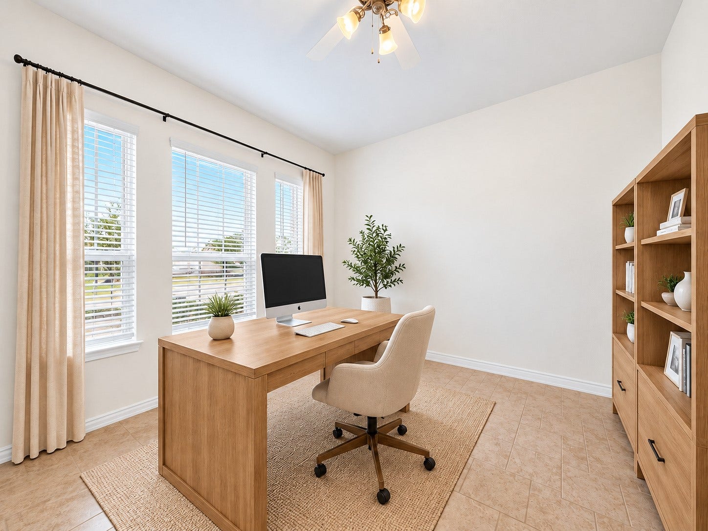 1902 Willow Ridge Ln, Fulshear, TX 77423 Furnished as a home office, this versatile room features large windows and a ceiling fan. (Virtually staged)