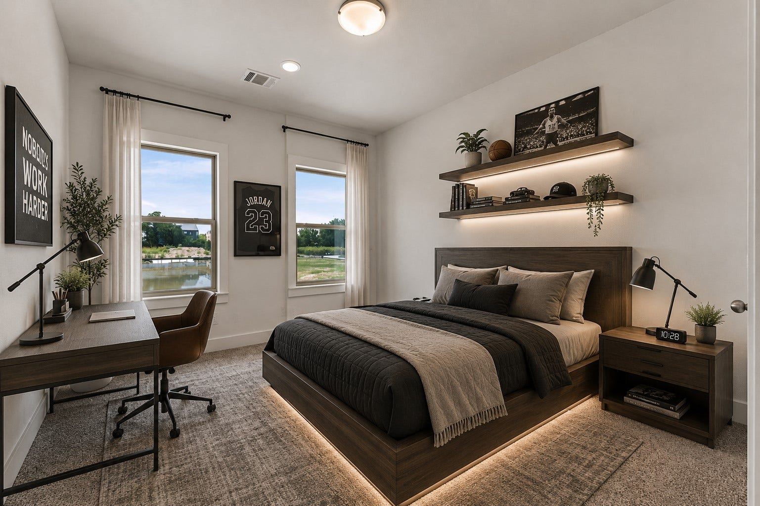 13511 Ivy Vine Lane, Houston, TX 77047 Bright secondary bedroom with large windows, neutral tones, and flexible use for guests, family, or workspace needs.