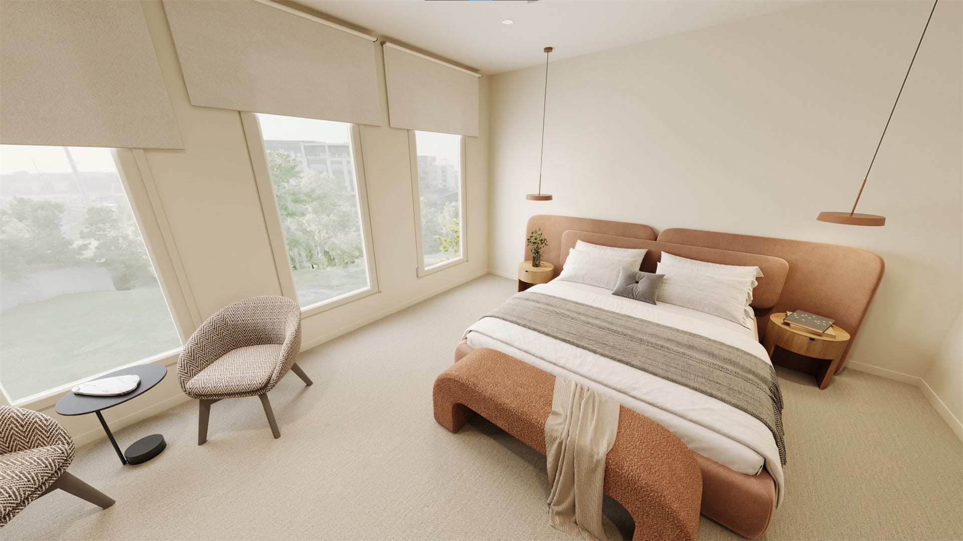 This spacious 3rd floor bedroom features large windows for natural light and large closet.  (Engineered wood flooring vs carpet is standard).