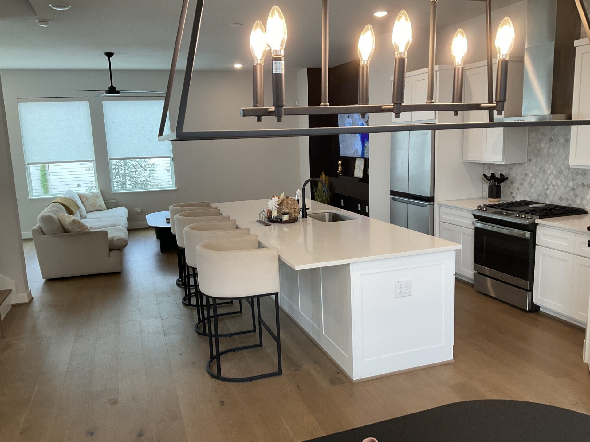 4214 Spencer Street, Houston, TX 77007 2nd floor view of kitchen looking into the family room.