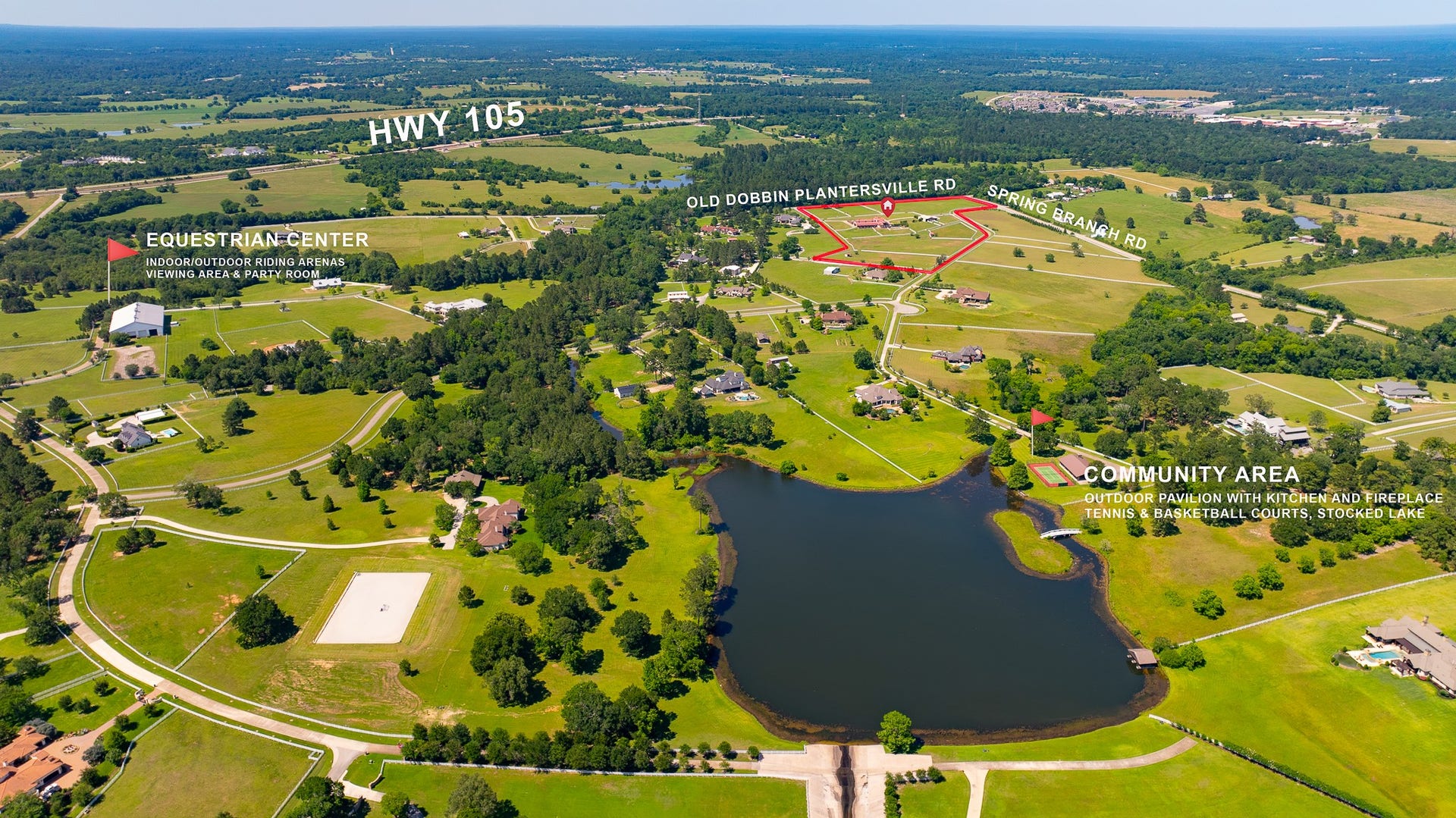 24005 Old Dobbin Plantersville Road, Montgomery, TX 77316 Beyond the estate, Perfection Ranch offers a lake, equestrian amenities and remarkable natural beauty.
