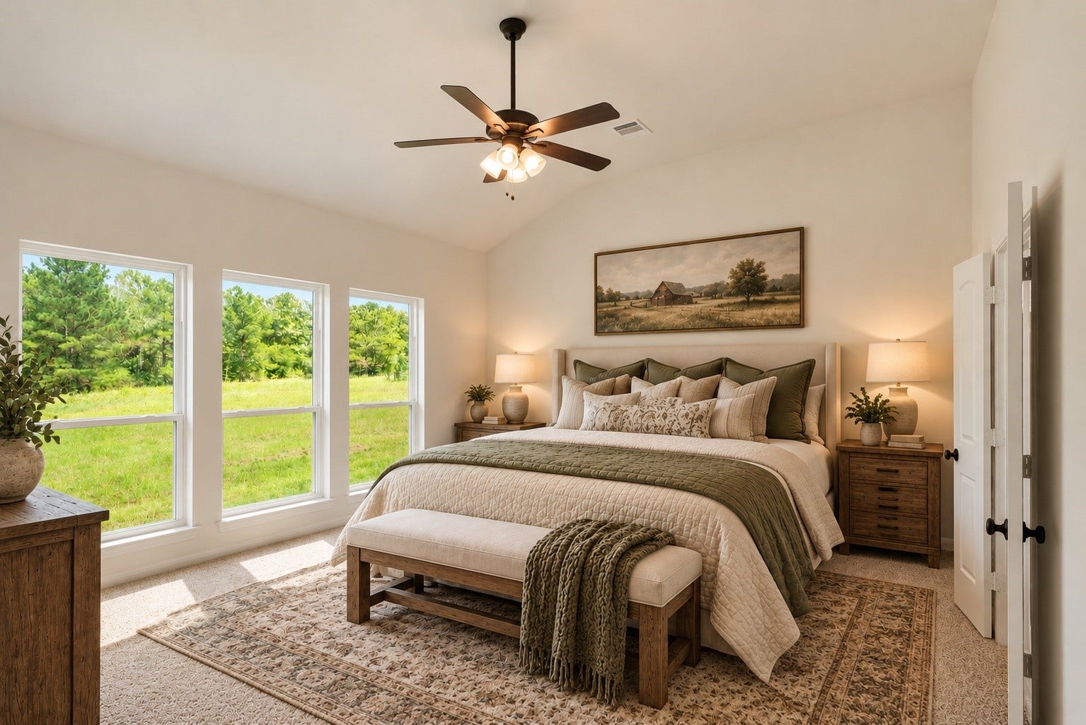 21203 Peach Wood Court, Cleveland, TX 77328 Virtually staged primary bedroom with a view of back acreage.