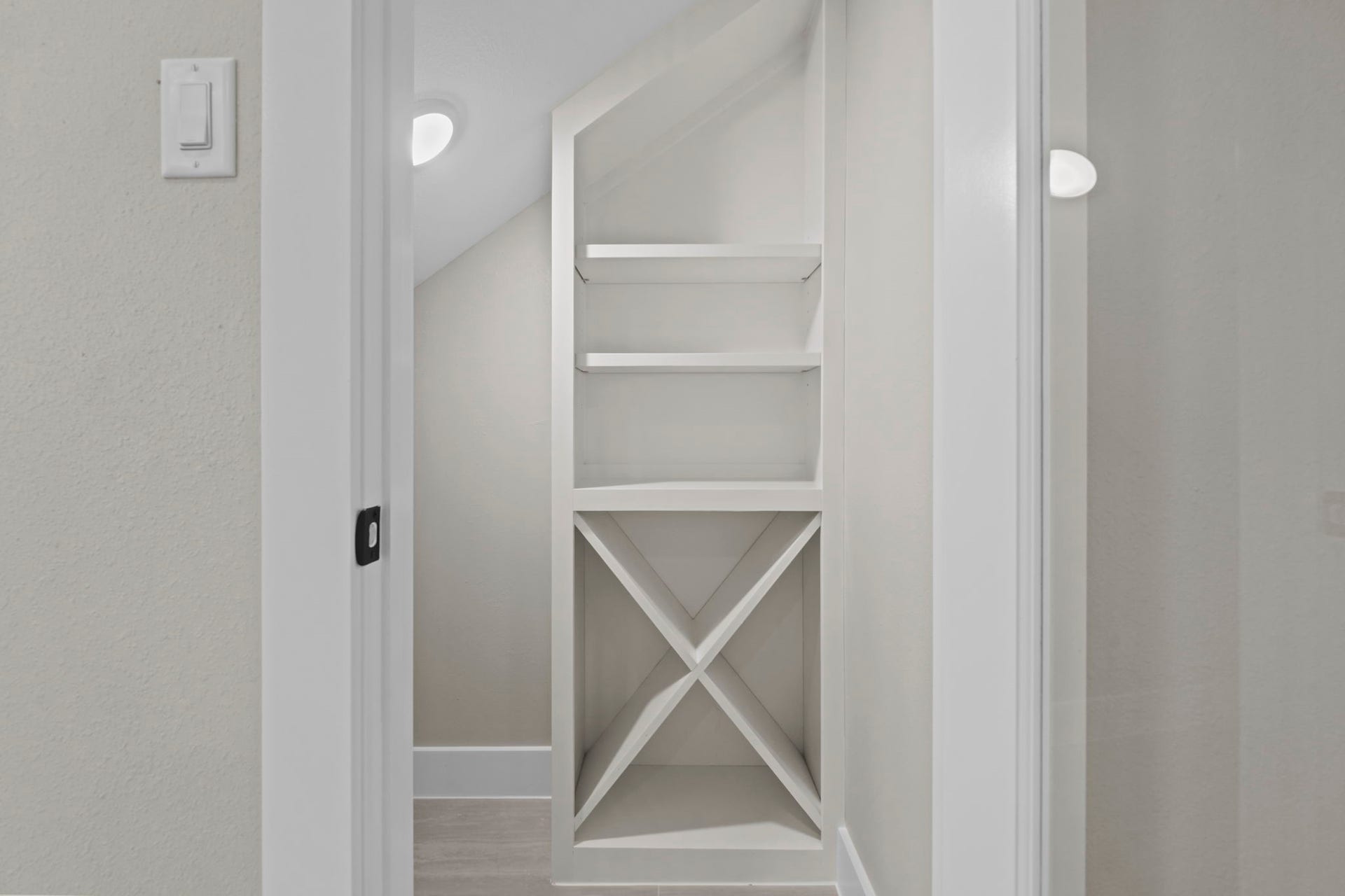 2412 Terry Street, #A, Houston, TX 77009 Smart space management is highlighted in this specialized storage niche designed directly into the homes layout.