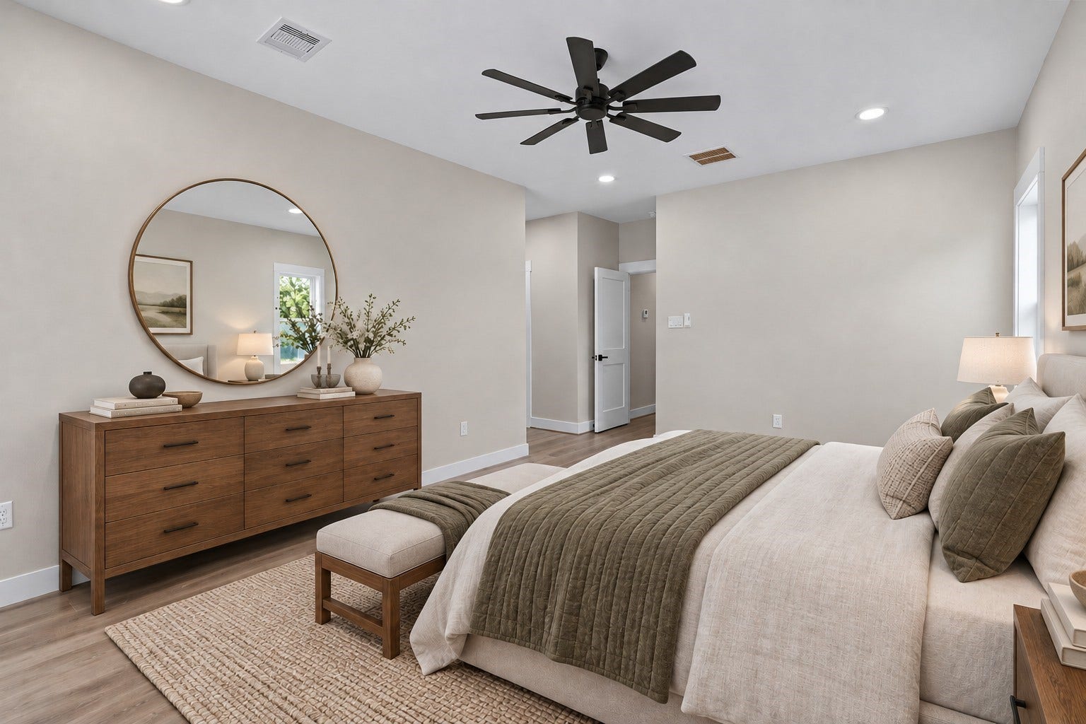 2412 Terry Street, #A, Houston, TX 77009 Virtually Staged: This alternate perspective highlights the vast footprint of the primary suite, showing generous wall space ideal for large dressers and storage furniture.